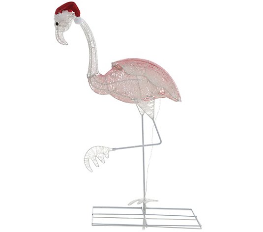 LUMIDA Xmas Flamingo mit Weihnachtsmütze LED beleuchtet Höhe ca 97cm