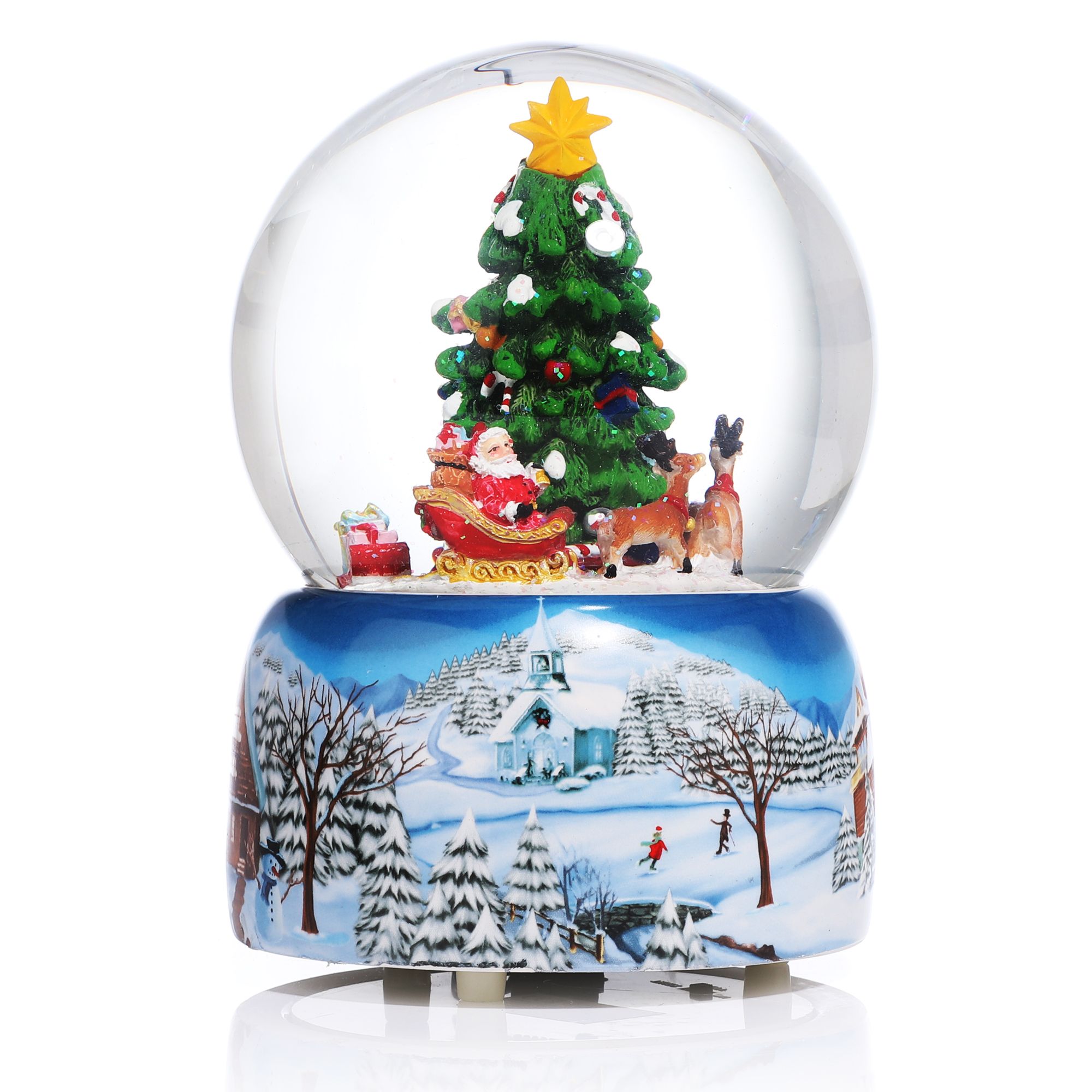H:6cm 2X Schneekugel auf Geschenkbox Teddybär Weihnachtsbaum & Geschenke Ø45mm 