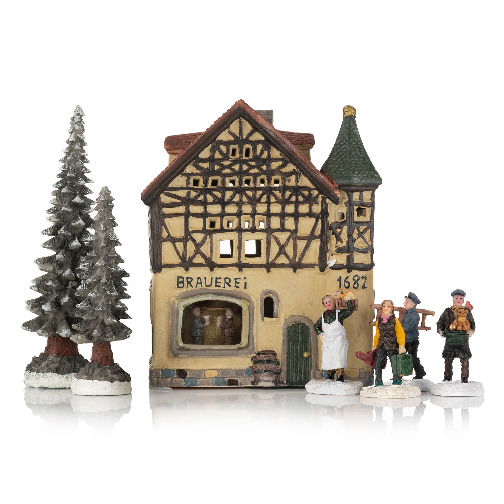 WURM Lichthaus Porzellan inkl. 2 Tannenbäume, 4 Minifiguren & Beleuchtungsset