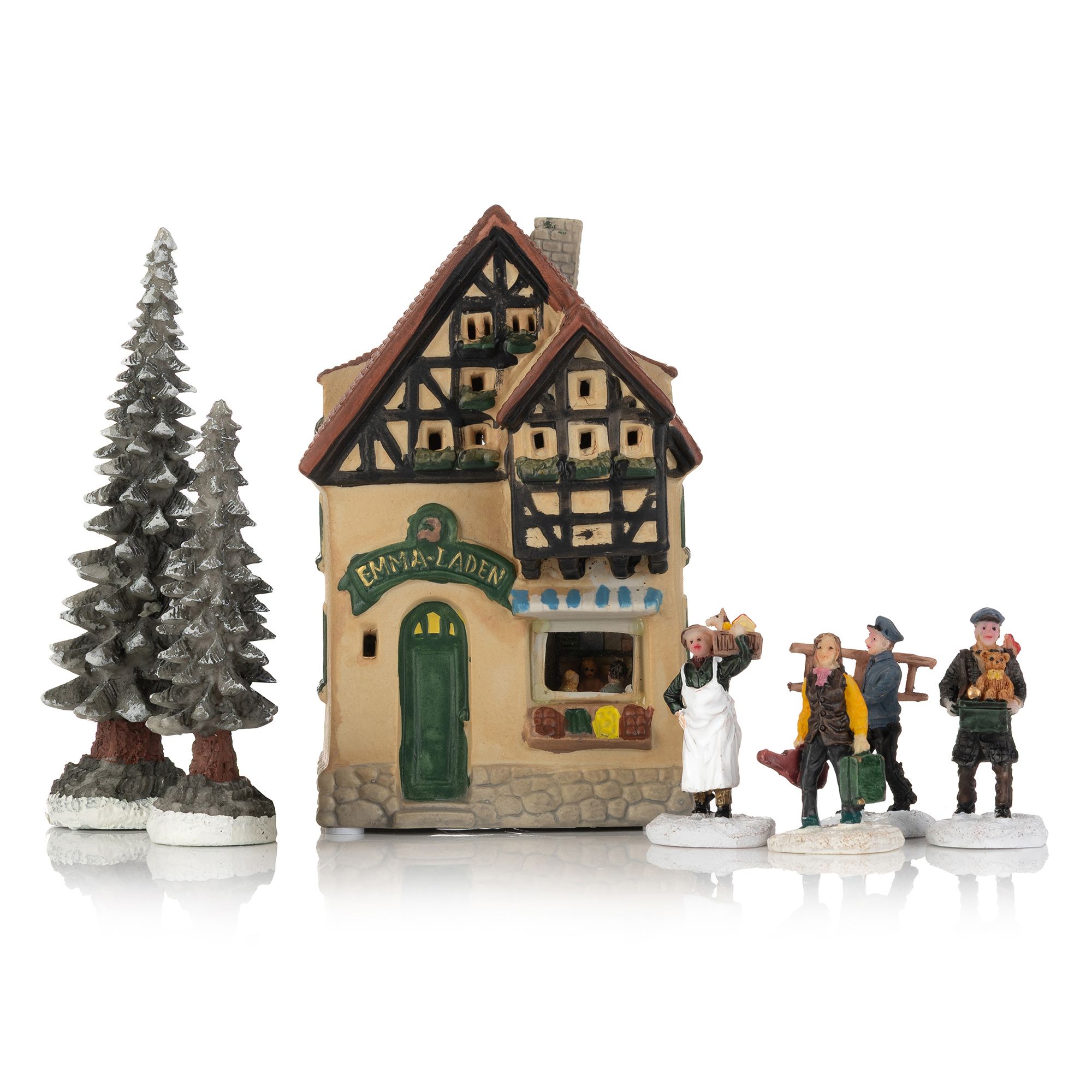 WURM Lichthaus Porzellan inkl. 2 Tannenbäume, 4 Minifiguren & Beleuchtungsset