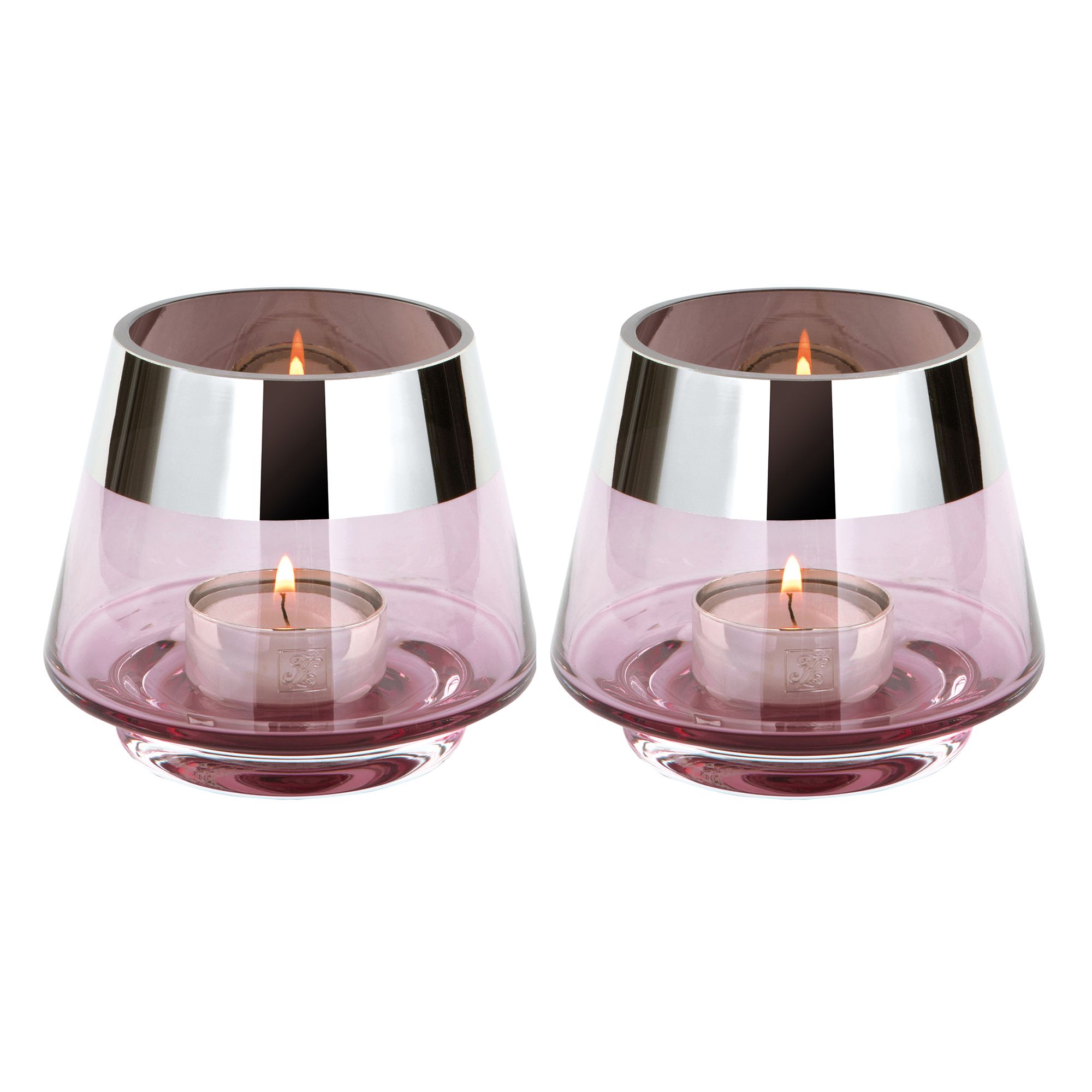 FINK 2 Teelichthalter JONA Glas Silberrand Höhe Ø 9cm, 11cm rosé