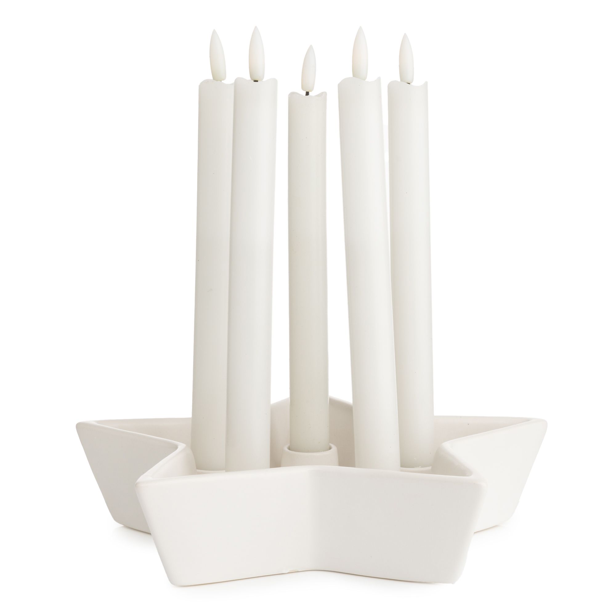 ELAMBIA 5 LED-Tafelkerzen 5h-Timerfiunktion Keramik-Sternschale Höhe 24,5cm