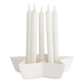 ELAMBIA 5 LED-Tafelkerzen 5h-Timerfunktion Keramik-Sternschale Höhe 24,5cm