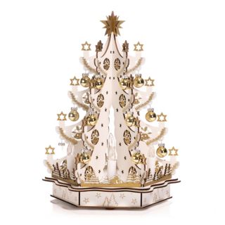 LUMIDA Xmas LED-Holzdekoration Tannenbaum inkl. Baumschmuck Timer, Höhe 33,5cm