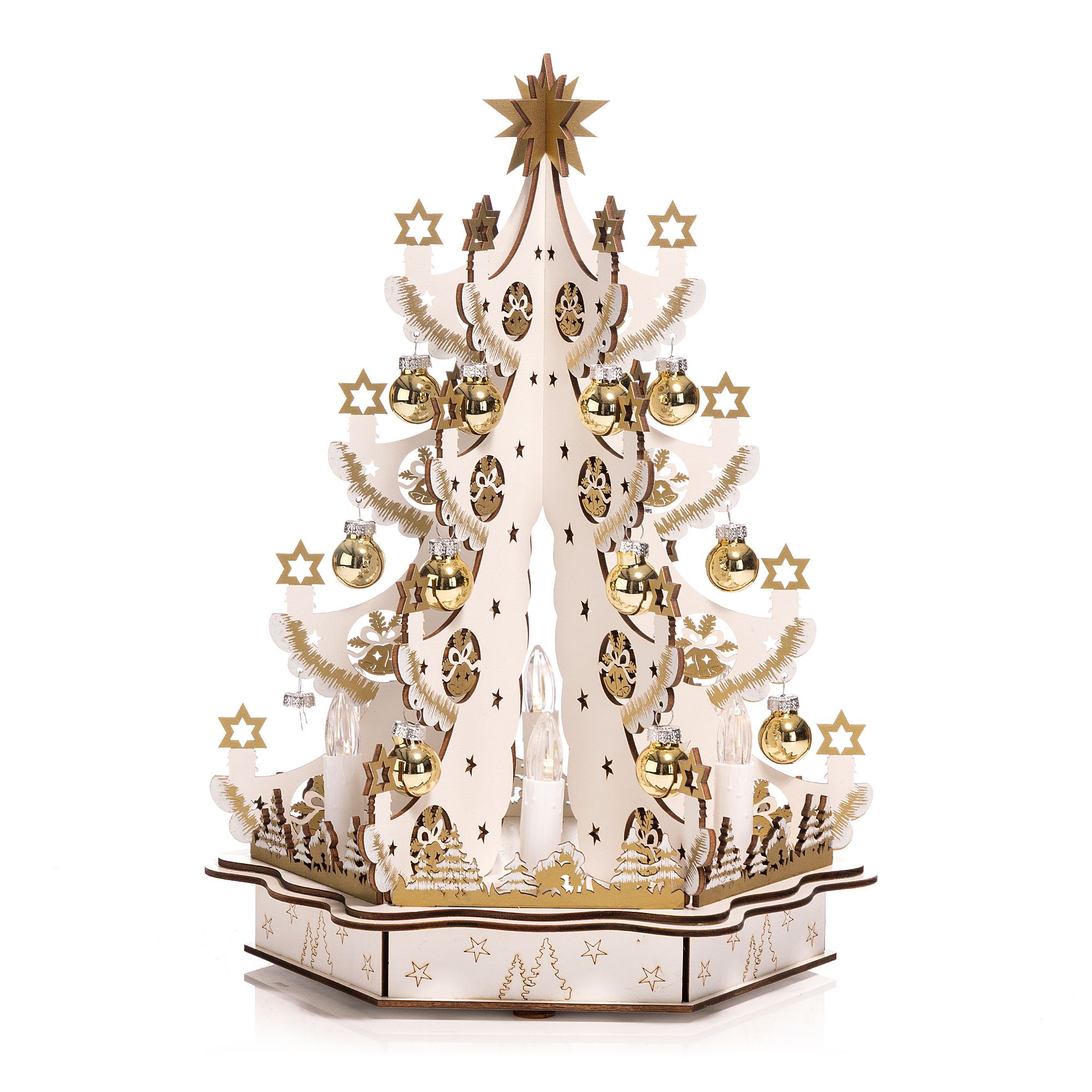 LUMIDA Xmas LED-Holzdekoration Tannenbaum inkl. Baumschmuck Timer, Höhe 33,5cm