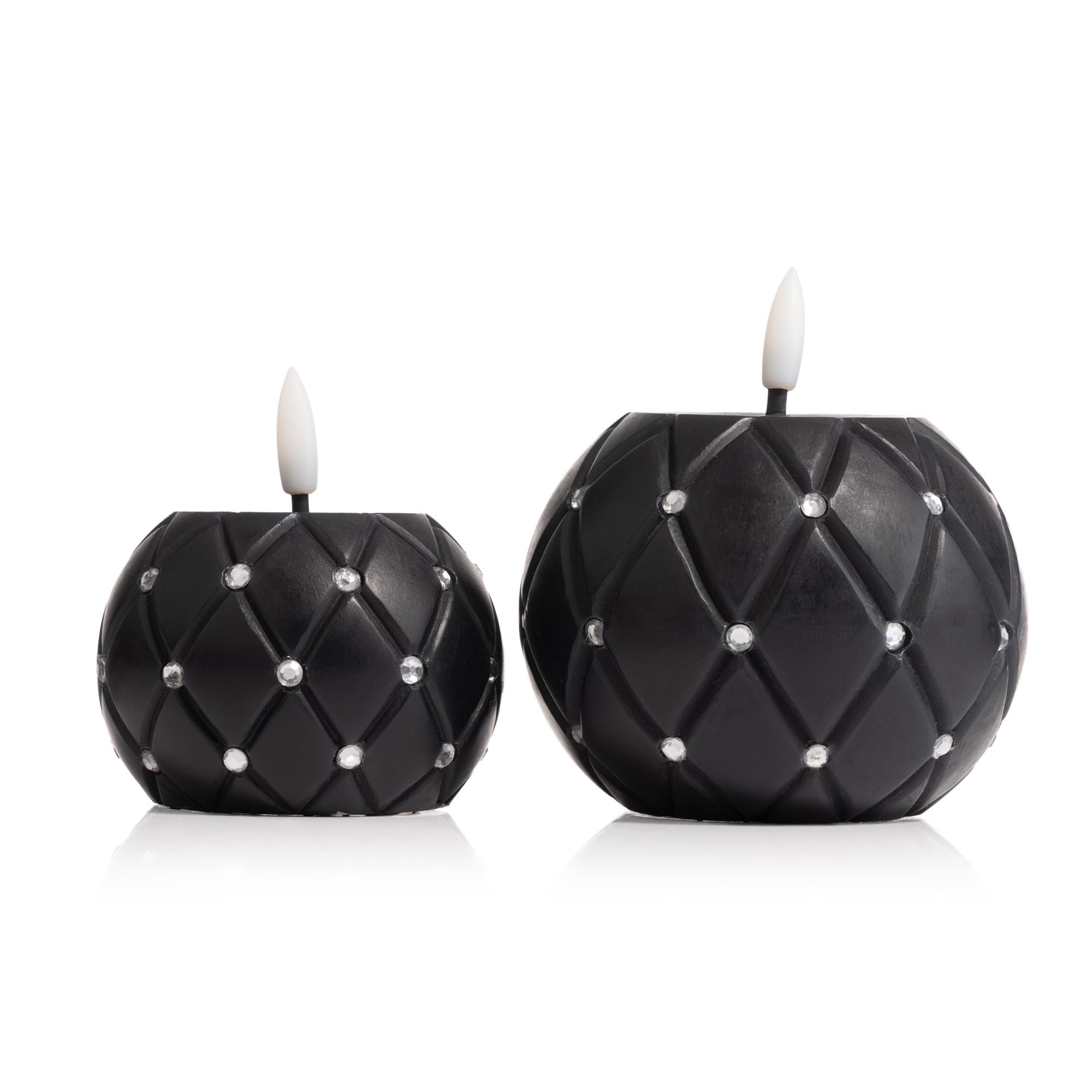 ELAMBIA 2 LED-Kugelkerzen Polster-Optik Flamme Luma, Timer Ø 10cm, Höhe 8cm