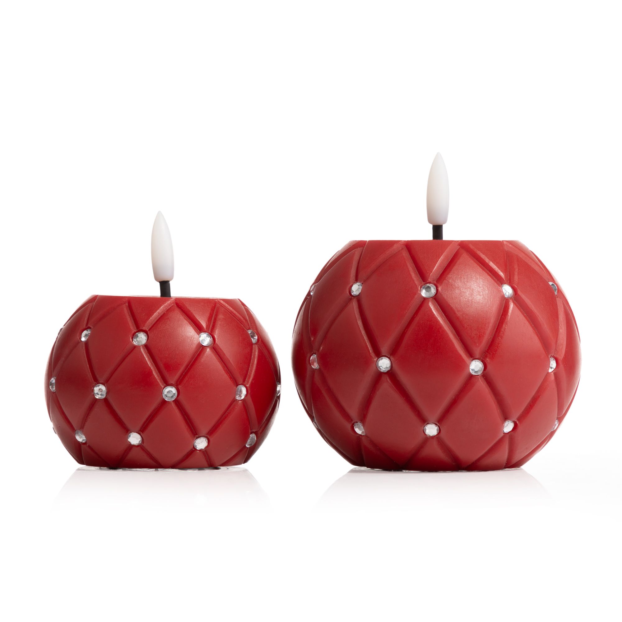 ELAMBIA 2 LED-Kugelkerzen Polster-Optik Flamme Luma, Timer Ø 10cm, Höhe 8cm