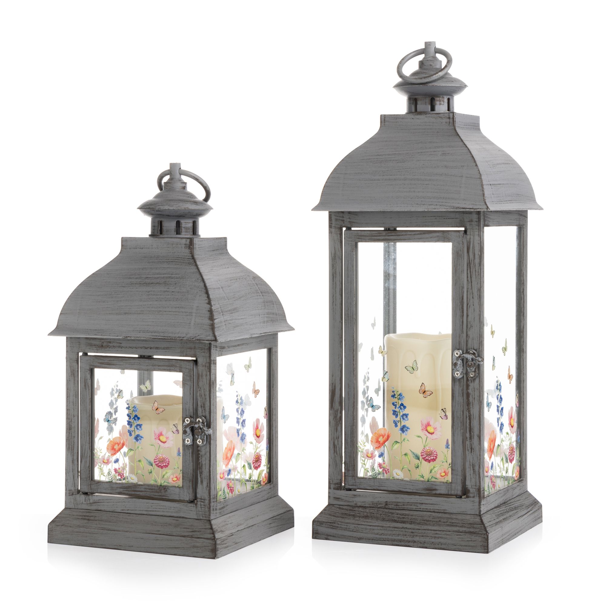 ELAMBIA outdoor 2 Design-Laternen Acrylglas Blumenmotiv inkl. LED Kerze Höhe 30,5cm & 40,5cm