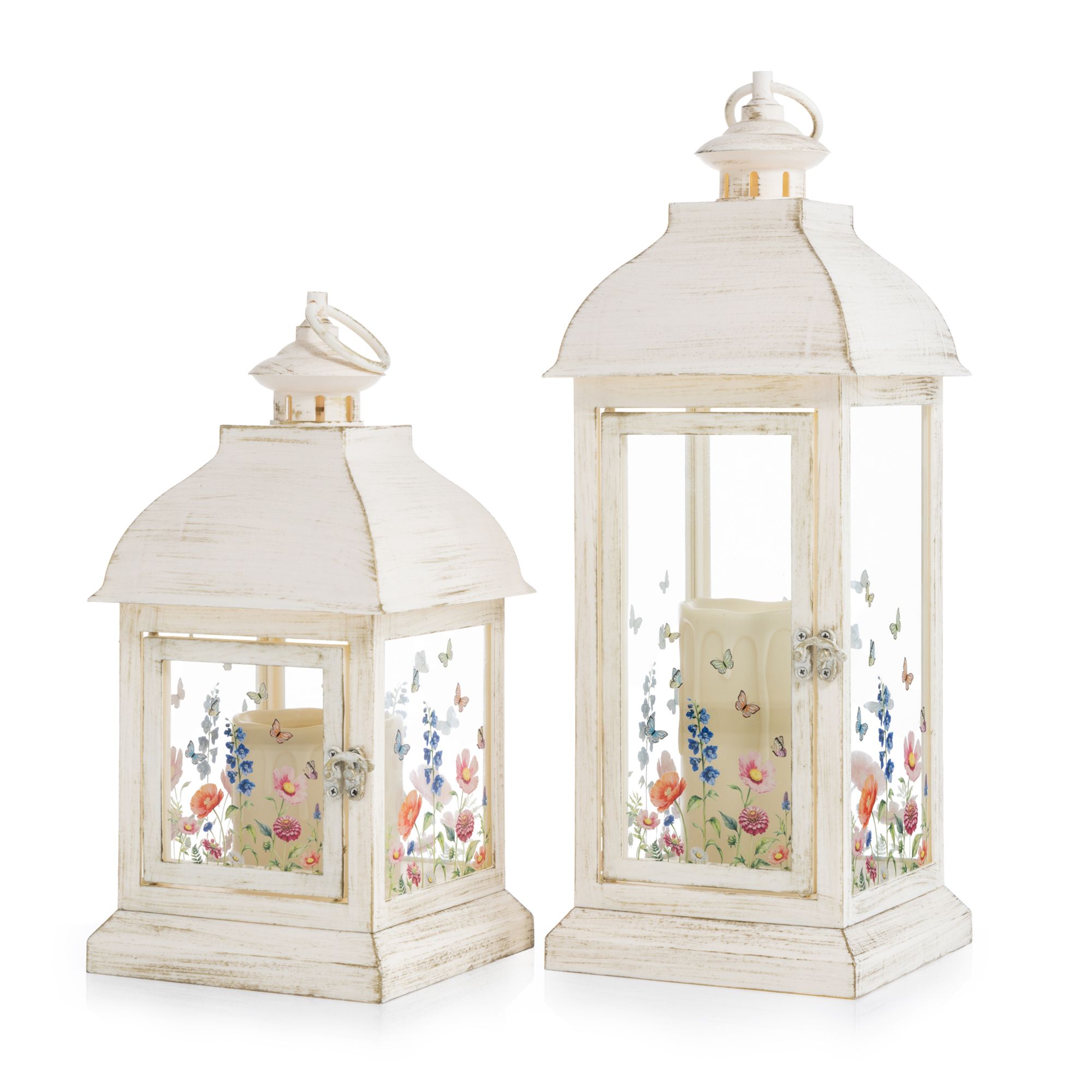 ELAMBIA outdoor 2 Design-Laternen Acrylglas Blumenmotiv inkl. LED Kerze Höhe 30,5cm & 40,5cm