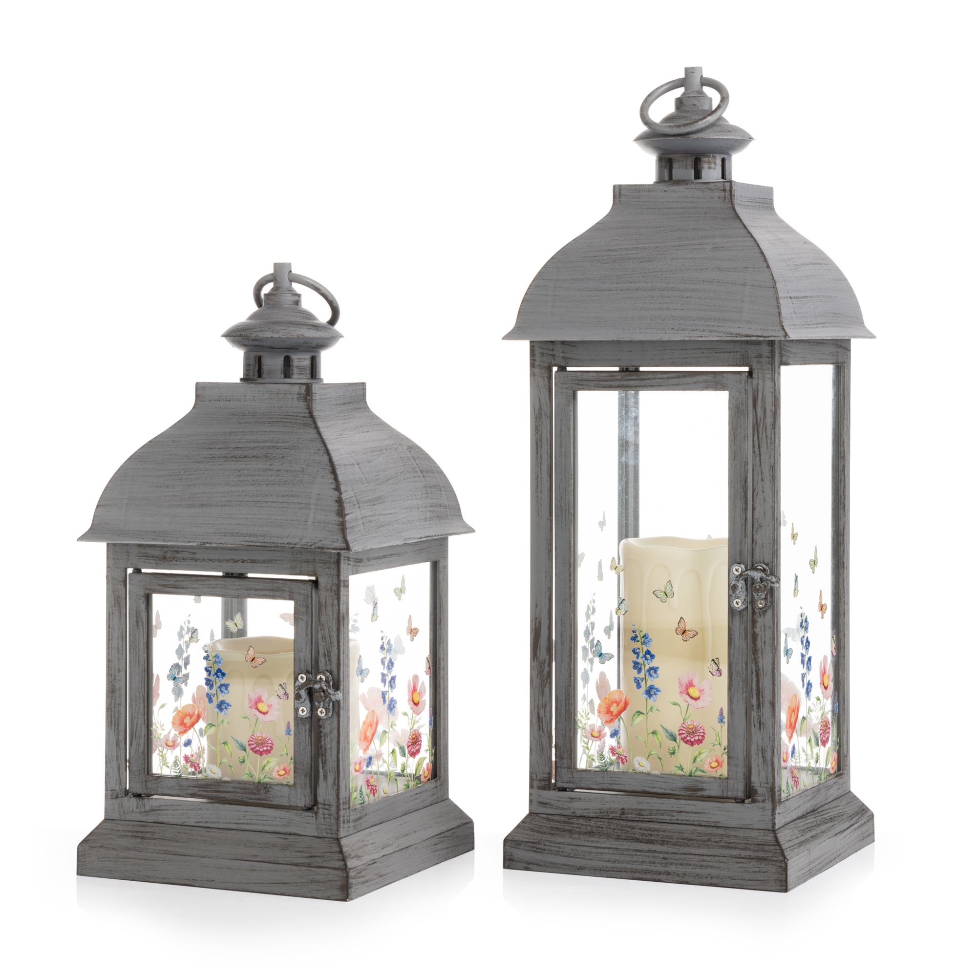 ELAMBIA outdoor 2 Design-Laternen Acrylglas Blumenmotiv inkl. LED Kerze Höhe 30,5cm & 40,5cm