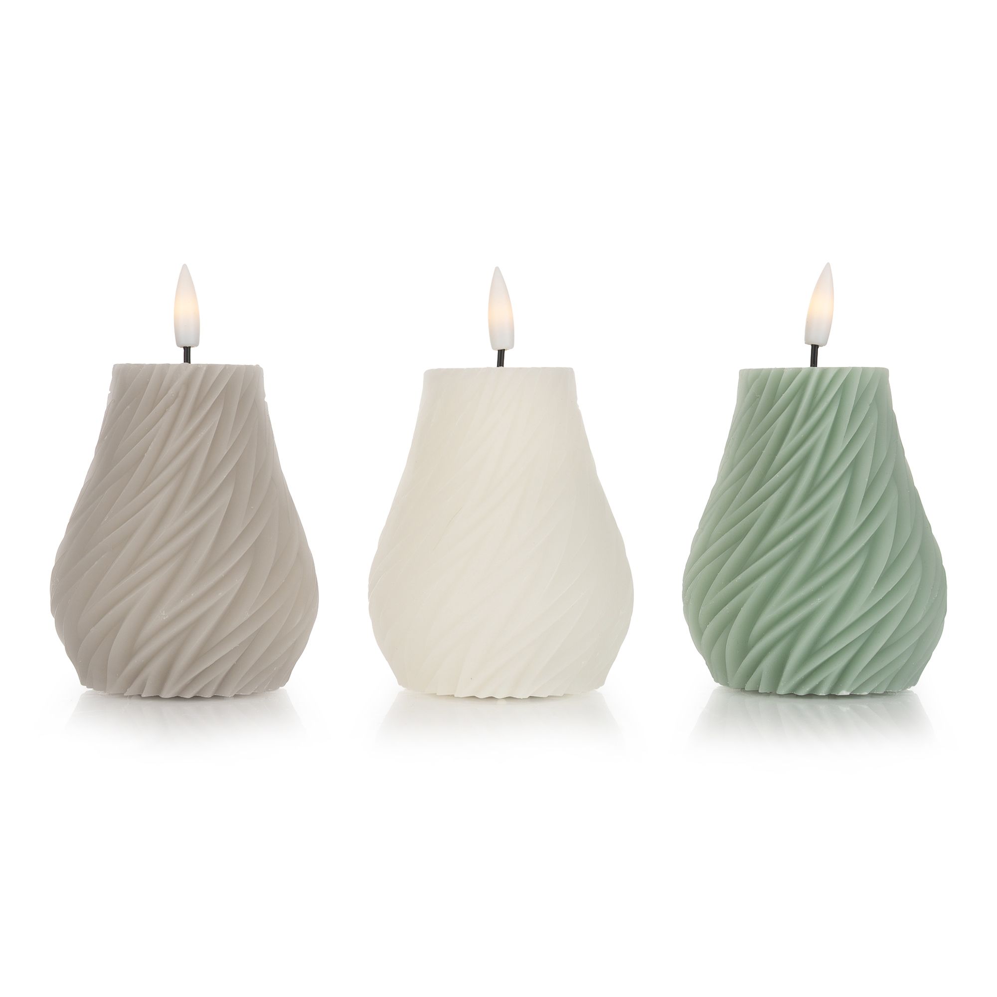 ELAMBIA 3 LED-Kerzen Kelch-Form Farbmix Flamme Luma, Timer Höhe 12,5cm, Ø 7,5cm