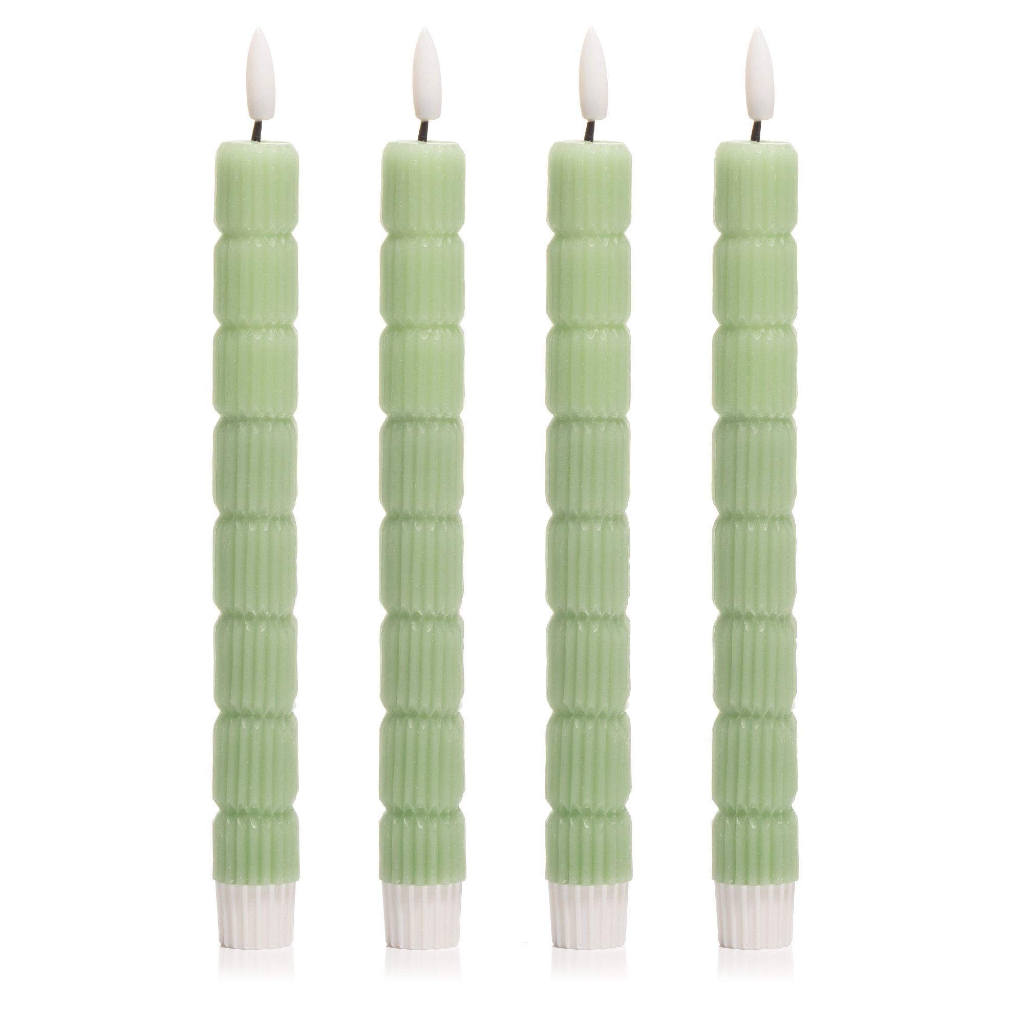 ELAMBIA 4 LED-Tafelkerzen Rillen-Design Flamme Luma, Timer Höhe 24,5cm, Ø 2,2cm