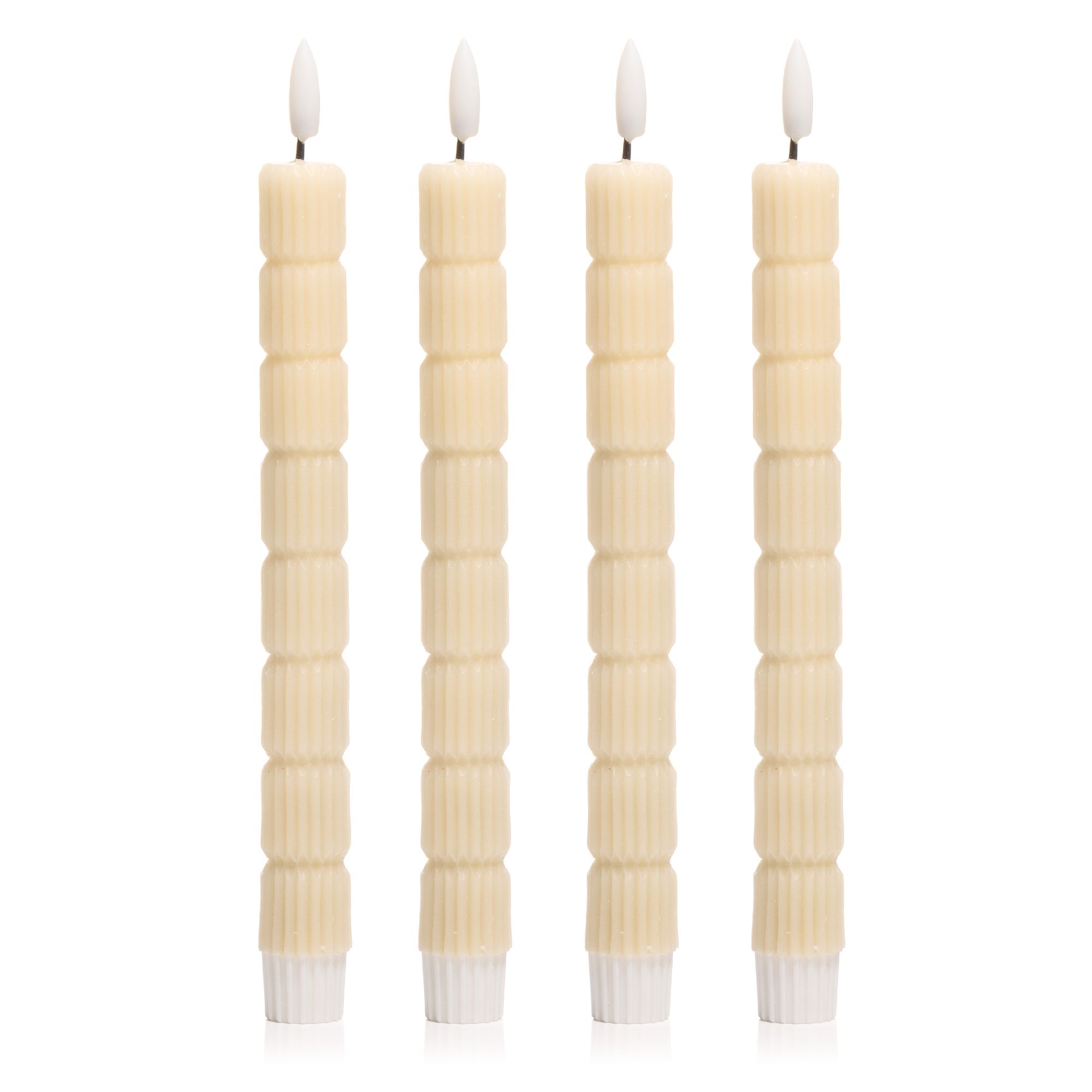 ELAMBIA 4 LED-Tafelkerzen Rillen-Design Flamme Luma, Timer Höhe 24,5cm, Ø 2,2cm