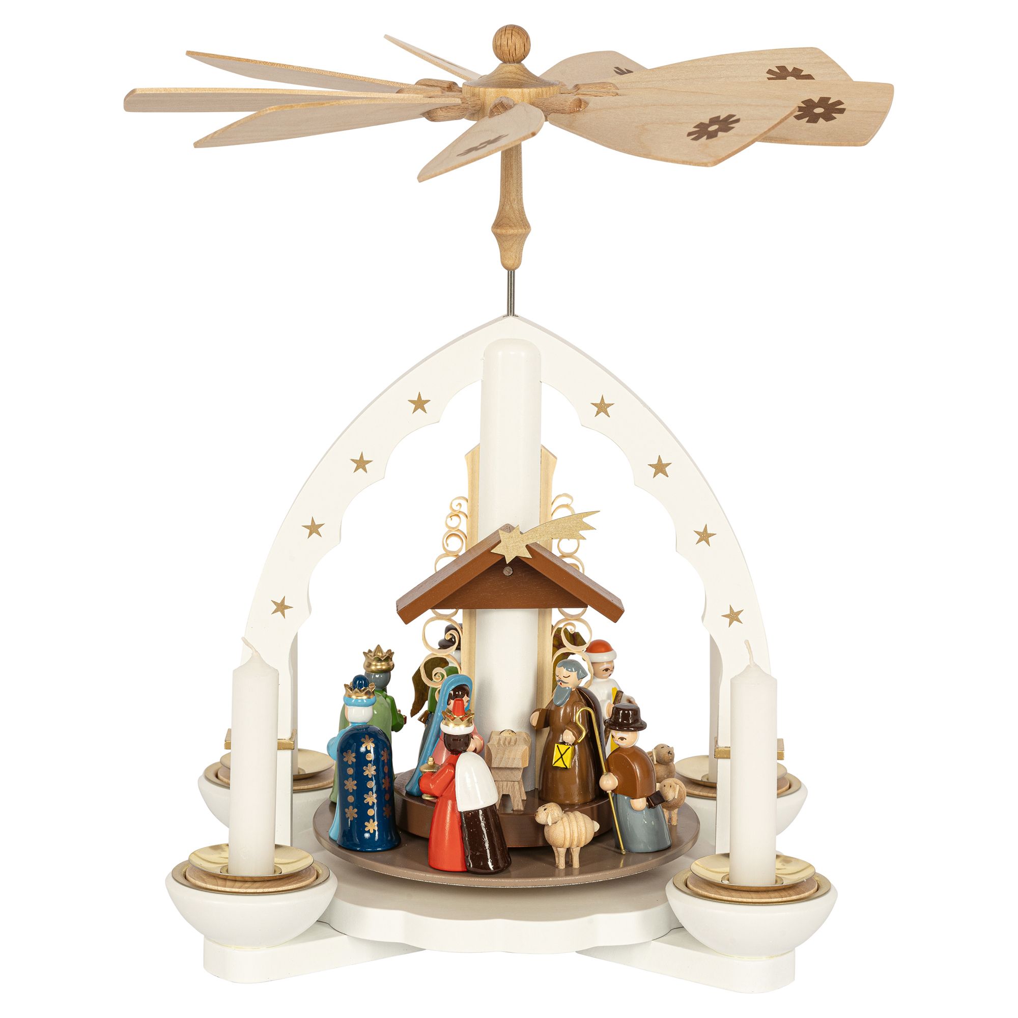 GLÄSSER SEIFFEN Tischpyramide Heilige drei Könige 4 Kerzen & Teelichte Höhe 27cm