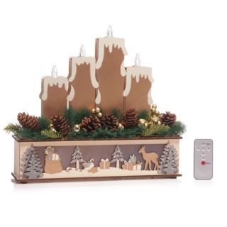 LUMIDA Xmas LED-Holzdekoration Kerzen-Design & Winterszene B. 35cm, H. 32cm