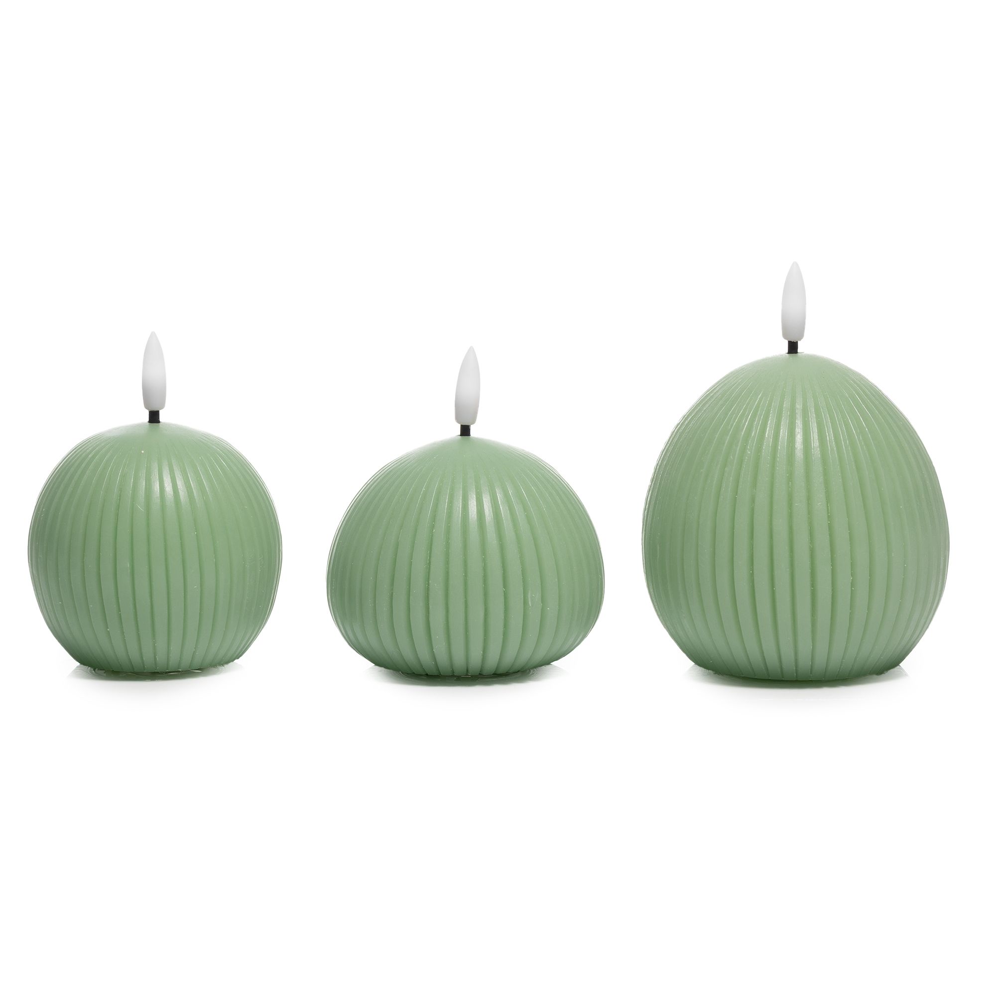 ELAMBIA 3 LED-Kugelkerzen Rillen-Design Flamme Luma, Timer Ø 8cm, 9cm, 10cm