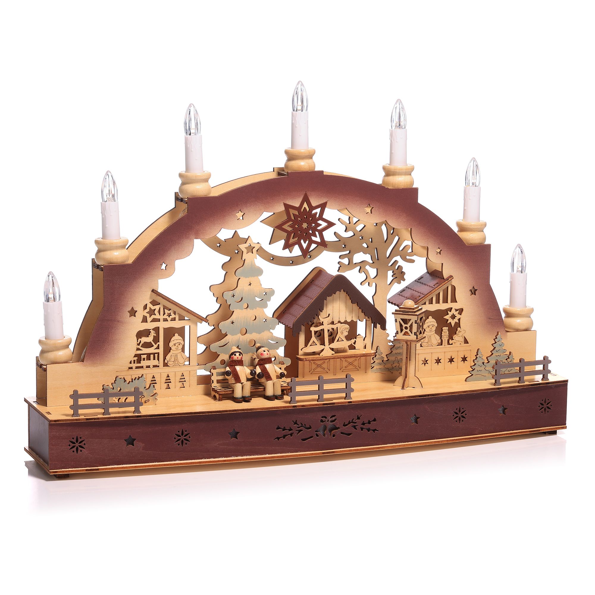 LUMIDA Xmas LED-Holzdekoration Schwibbogen Winterszene B. 44,5cm, H. 29,5cm