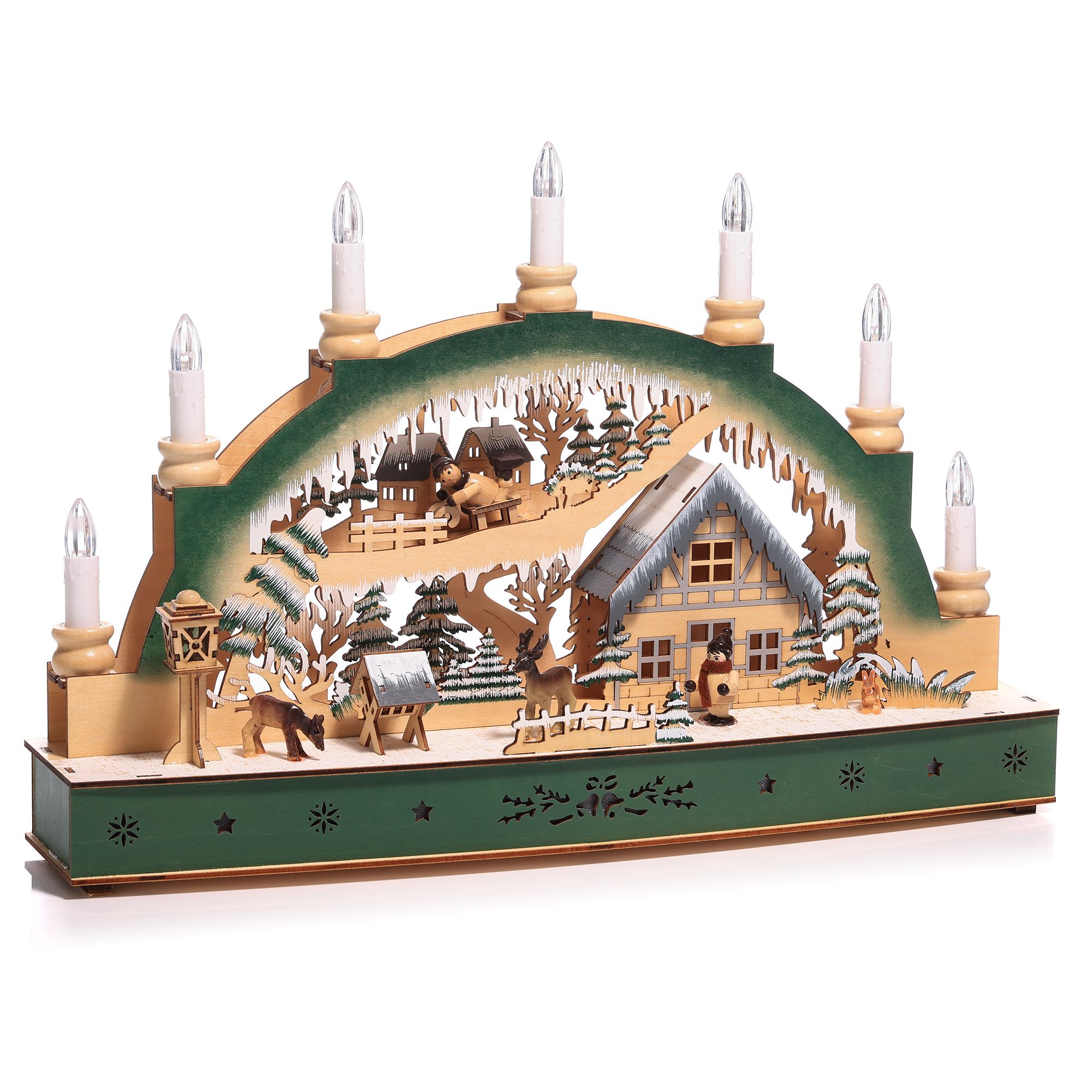 LUMIDA Xmas LED-Holzdekoration Schwibbogen Winterszene B. 44,5cm, H. 29,5cm