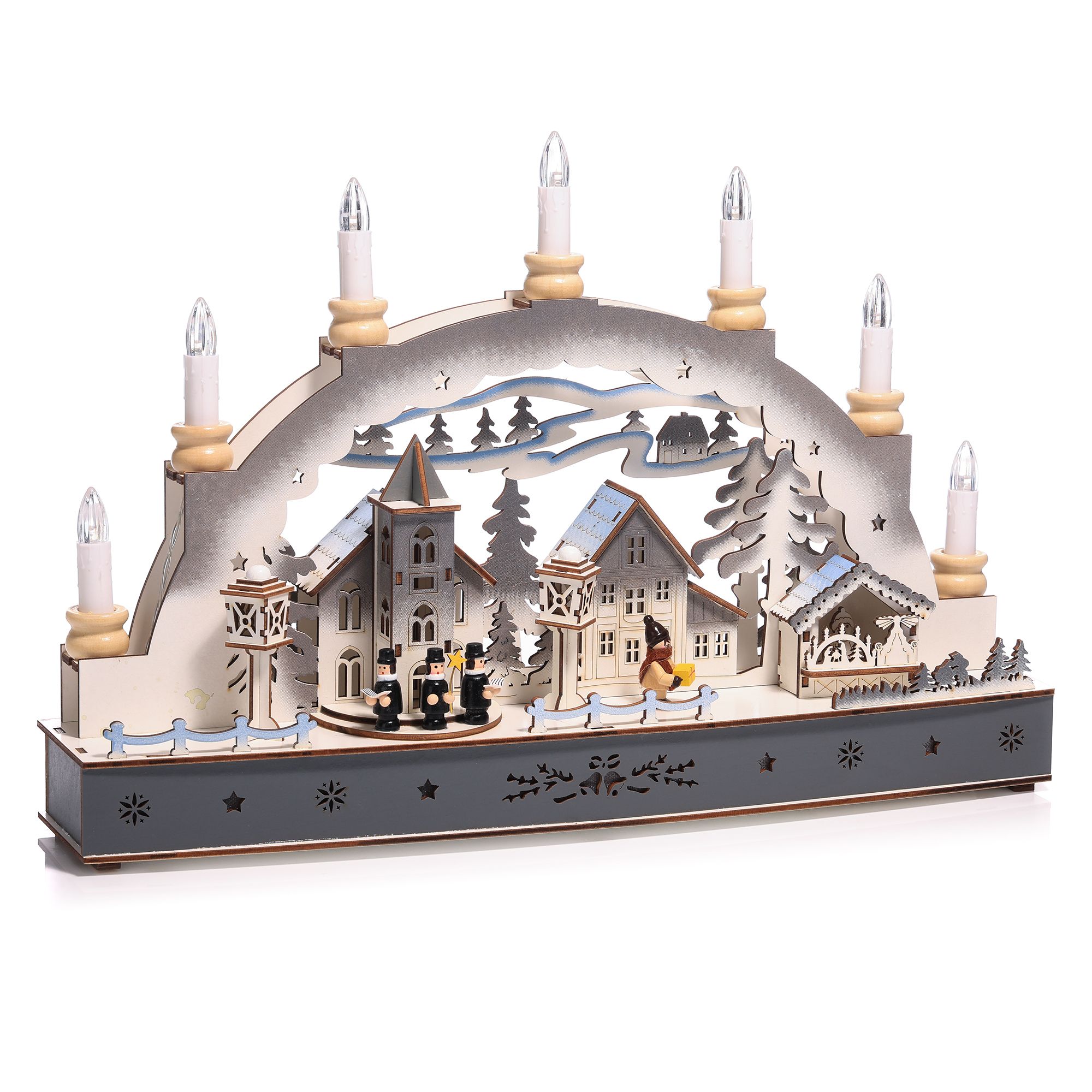 LUMIDA Xmas LED-Holzdekoration Schwibbogen Winterszene B. 44,5cm, H. 29,5cm