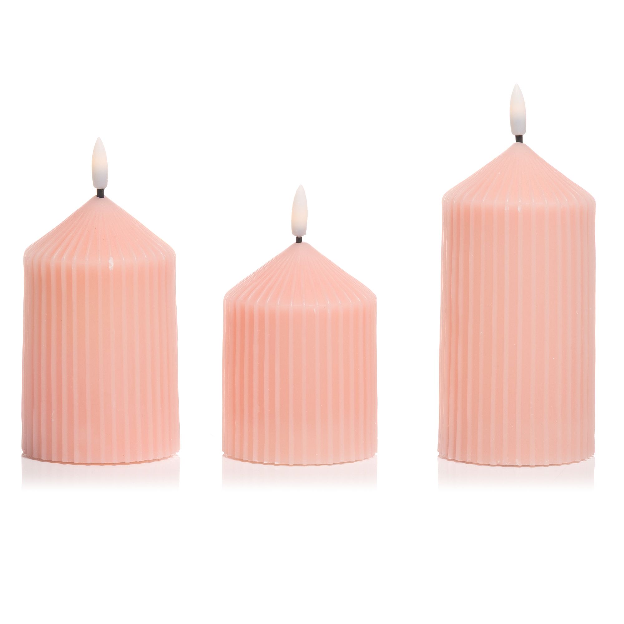 ELAMBIA 3 LED-Kerzen Rillen-Design Flamme Luma, Timer H. 12,5, 15 & 17,5cm