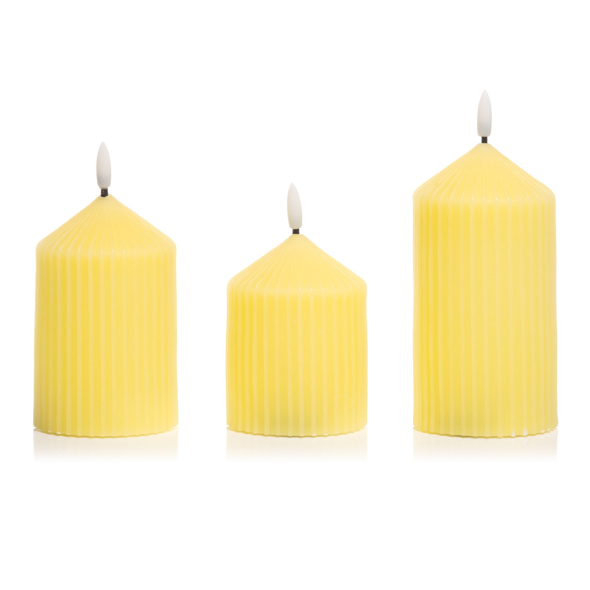 ELAMBIA 3 LED-Kerzen Rillen-Design Flamme Luma, Timer H. 12,5, 15 & 17,5cm