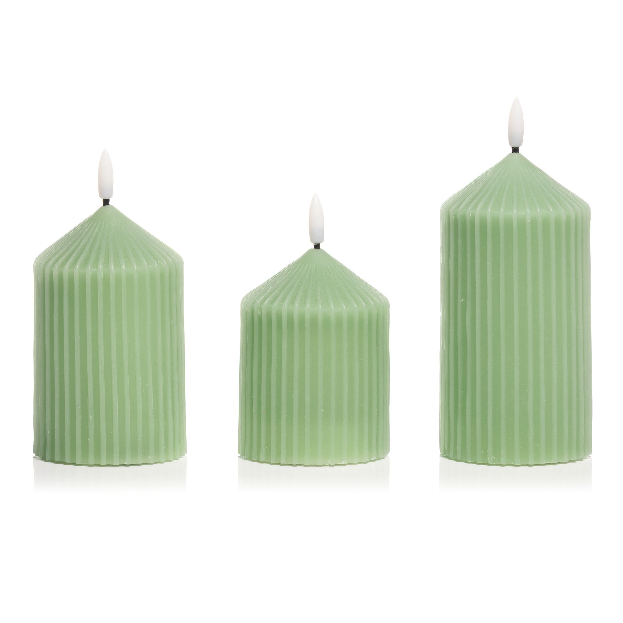 ELAMBIA 3 LED-Kerzen Rillen-Design Flamme Luma, Timer H. 12,5, 15 & 17,5cm