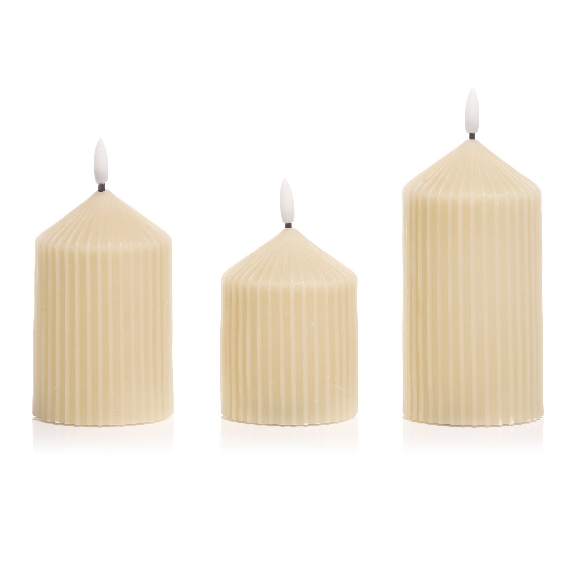 ELAMBIA 3 LED-Kerzen Rillen-Design Flamme Luma, Timer H. 12,5, 15 & 17,5cm