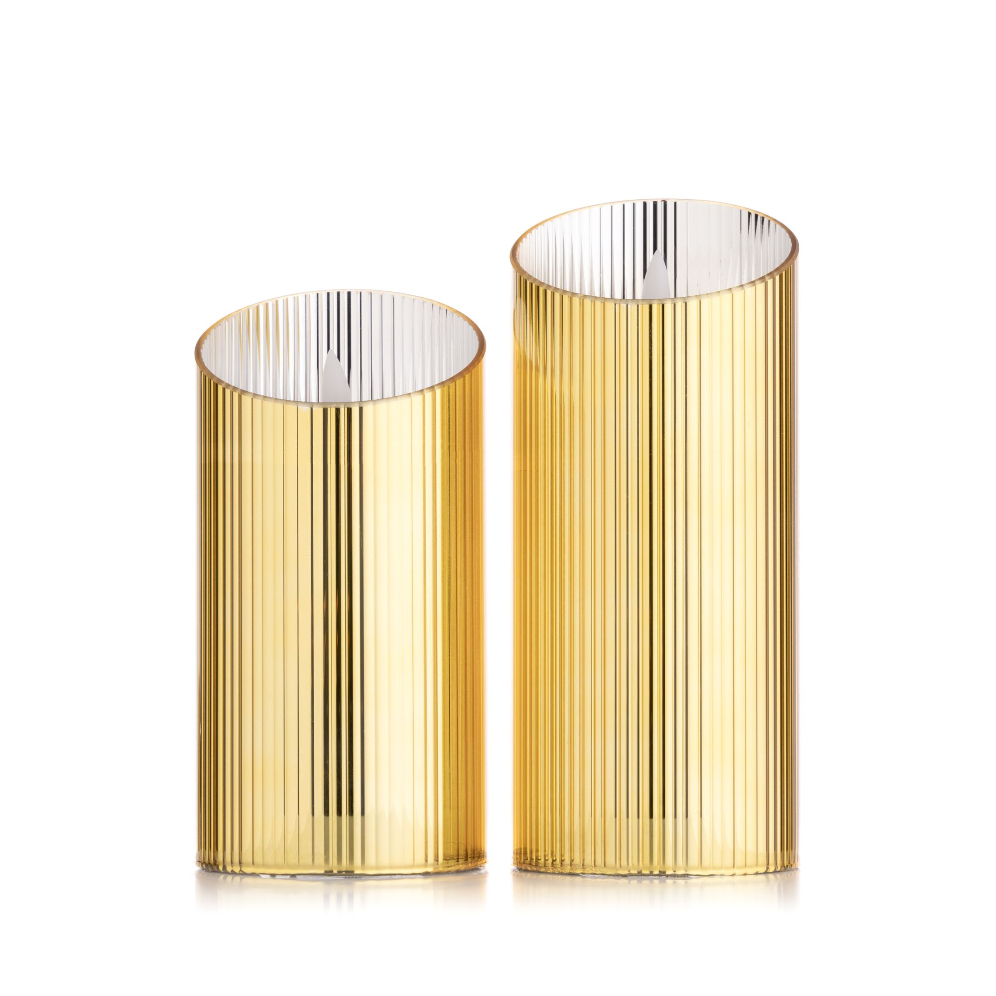 ELAMBIA 2 LED-Kerzen mit Wachsspiegel im Glaskörper Höhe 15cm & 17,5cm