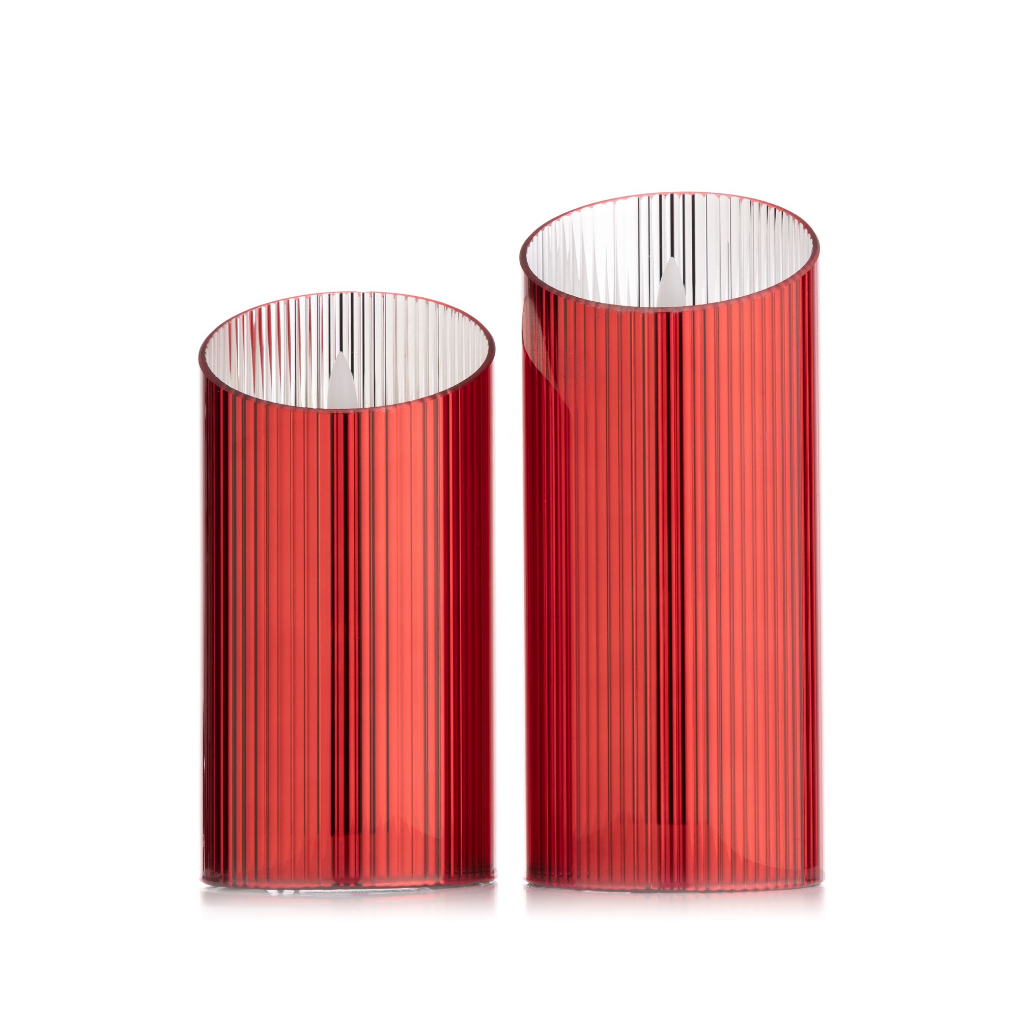 ELAMBIA 2 LED-Kerzen mit Wachsspiegel im Glaskörper Höhe 15cm & 17,5cm