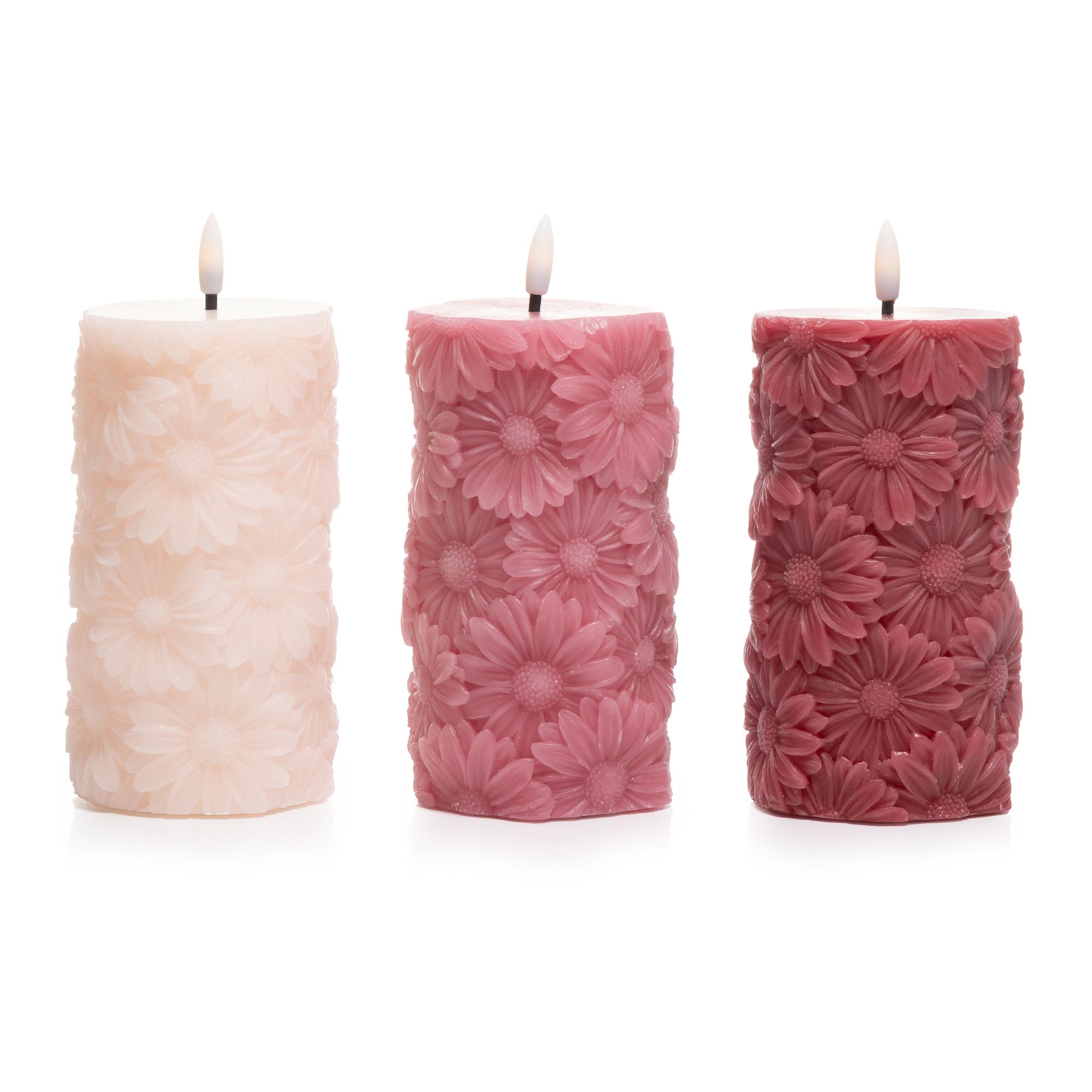 ELAMBIA 3 LED-Kerzen Blüten, Farbmix Flamme Luma, Timer Höhe 17,5cm, Ø 7,5cm