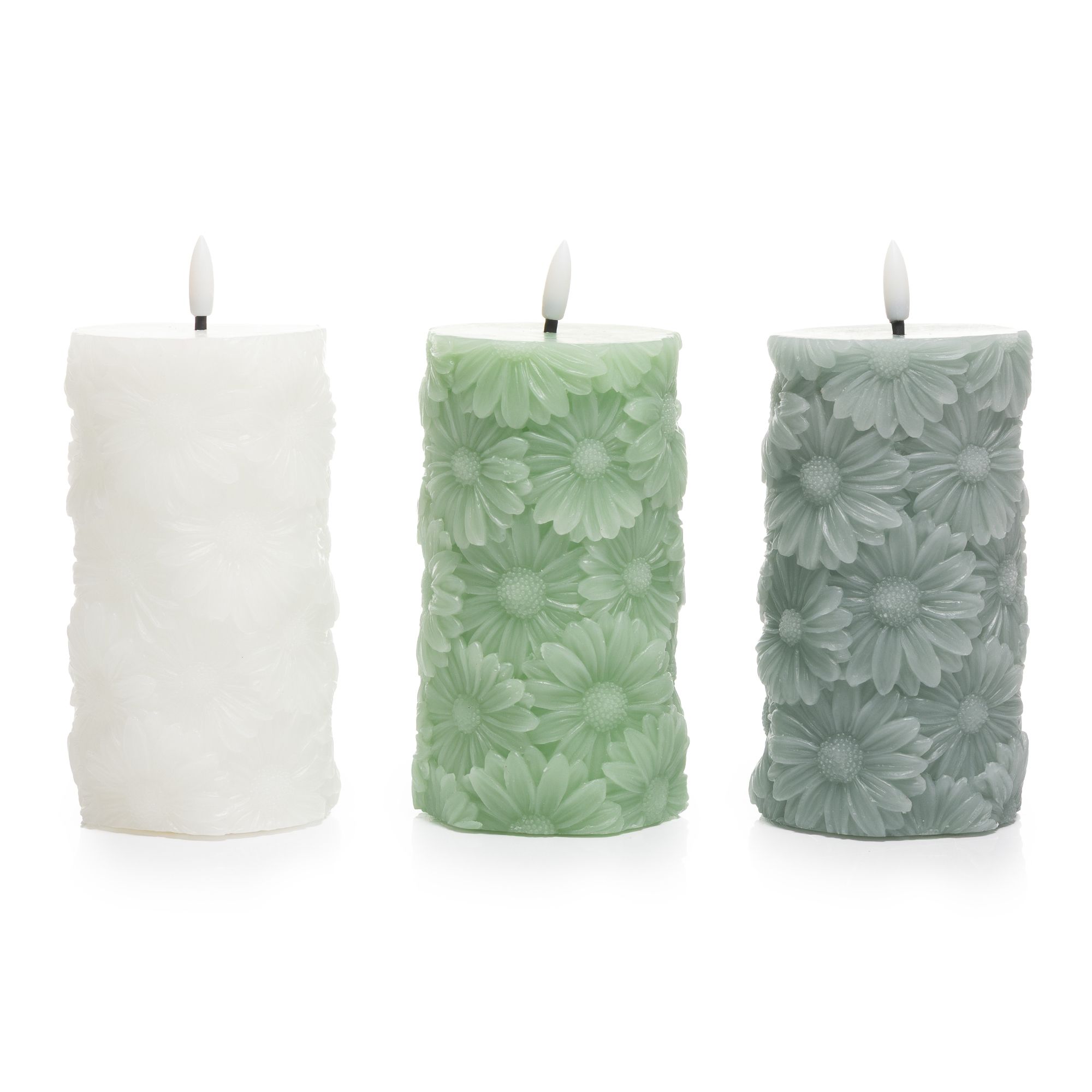 ELAMBIA 3 LED-Kerzen Blüten, Farbmix Flamme Luma, Timer Höhe 17,5cm, Ø 7,5cm