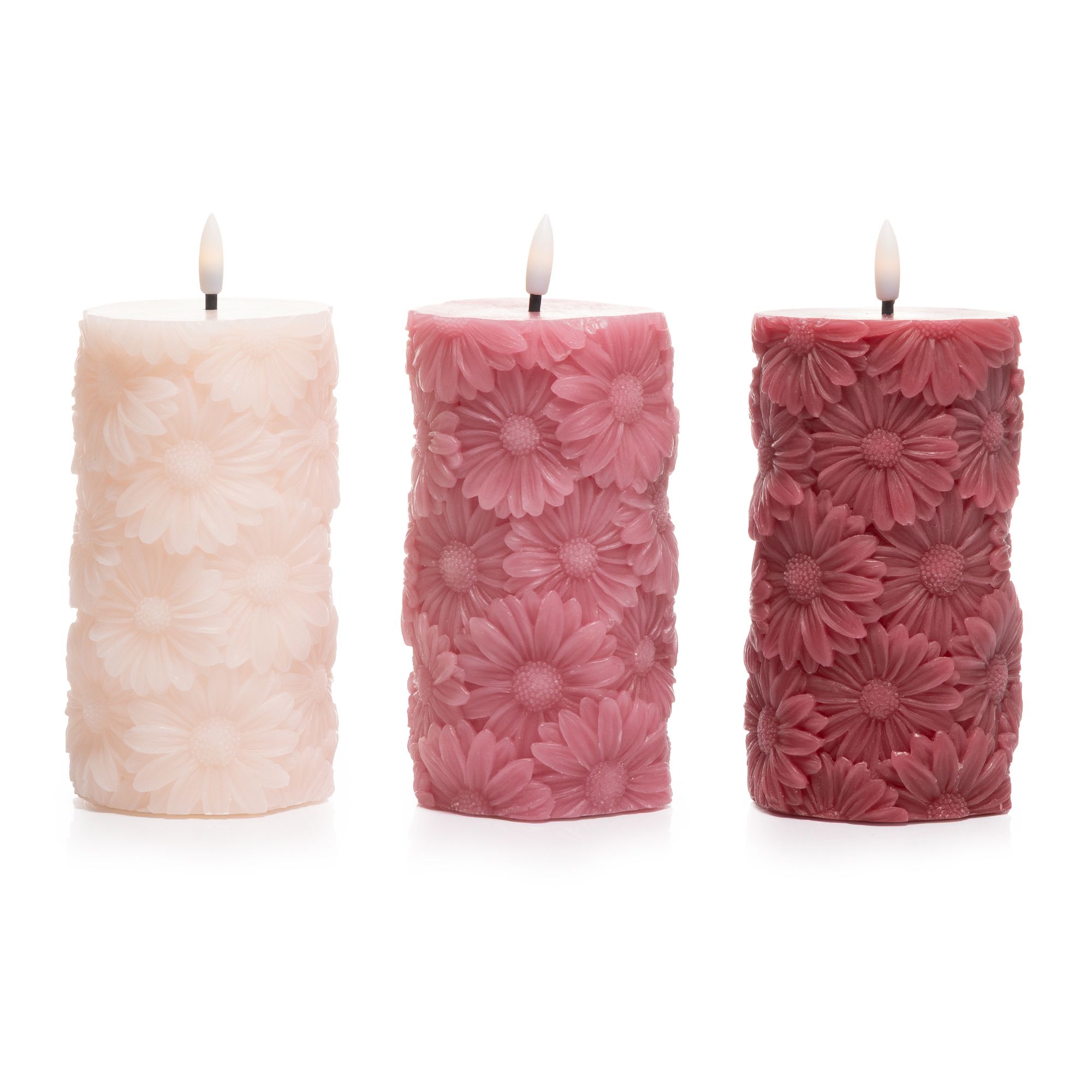 ELAMBIA 3 LED-Kerzen Blüten, Farbmix Flamme Luma, Timer Höhe 17,5cm, Ø 7,5cm