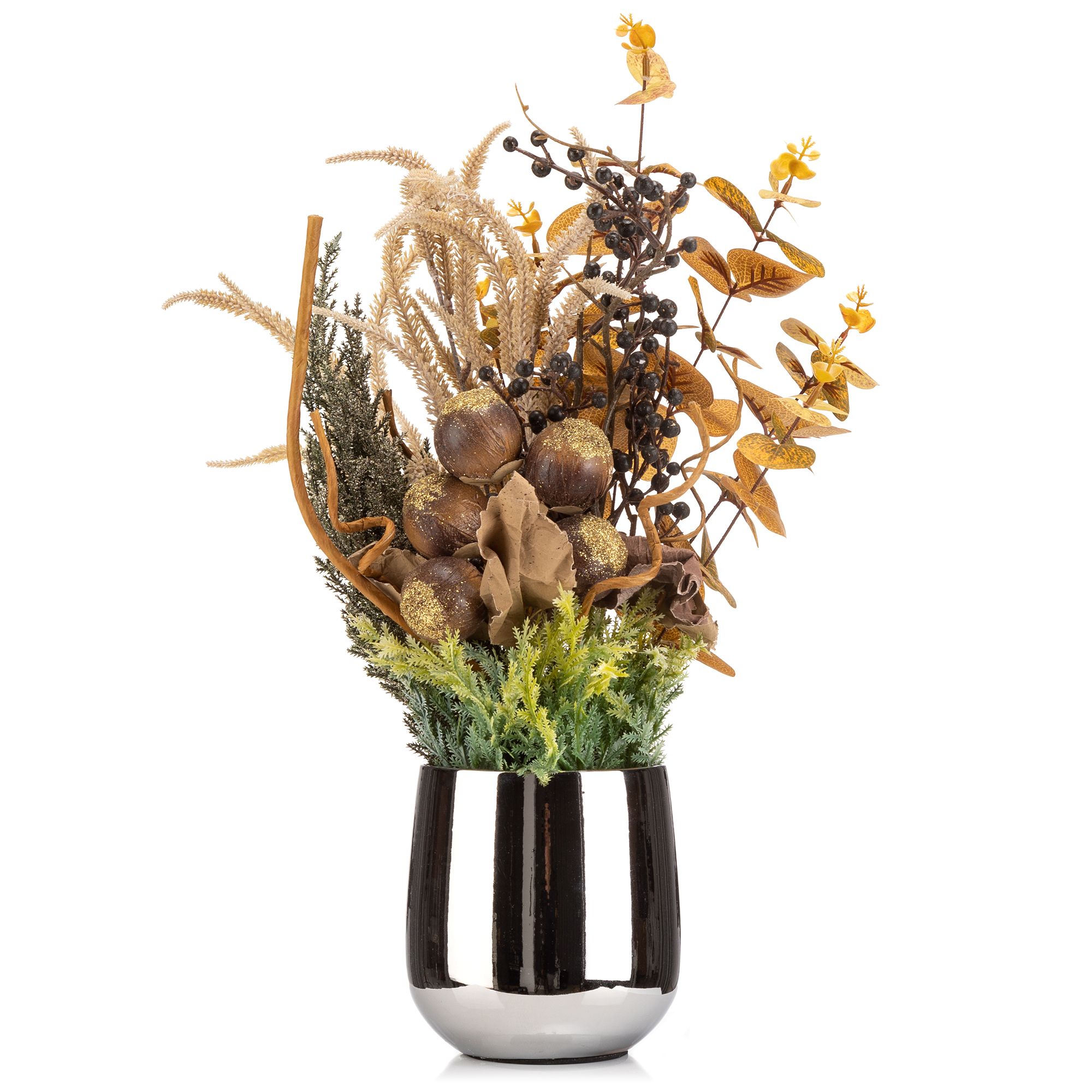 ABELLA Flora künstl. Arrangement Zweige & Kugeldeko Keramik-Gefäß Höhe 49cm