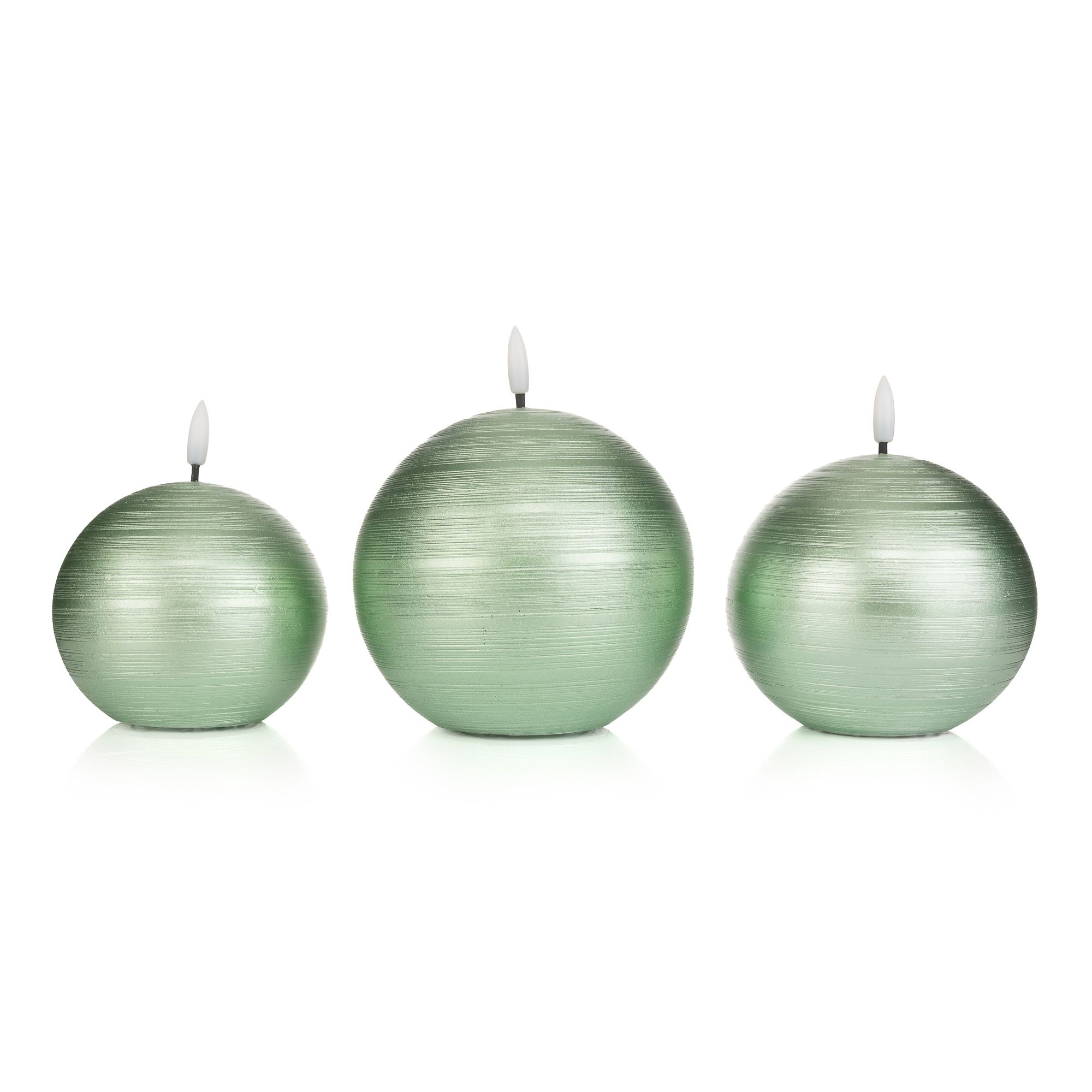 ELAMBIA 3 LED-Kugelkerzen Metallic-Finish Flamme Luma, Timer Ø 13cm, 11cm & 9cm