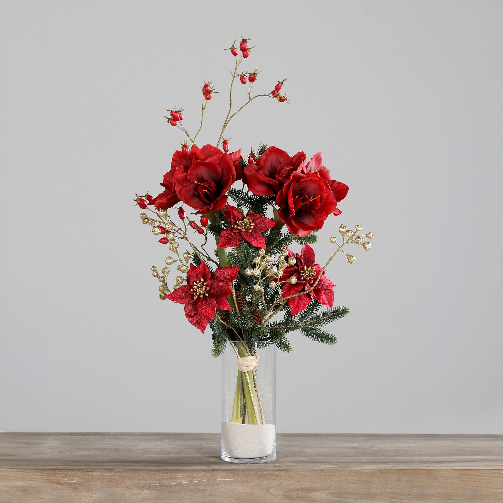 PUR FLEUR Premium-Bouquet weihnachtlich Amaryllis, Tanne & Poinsettia