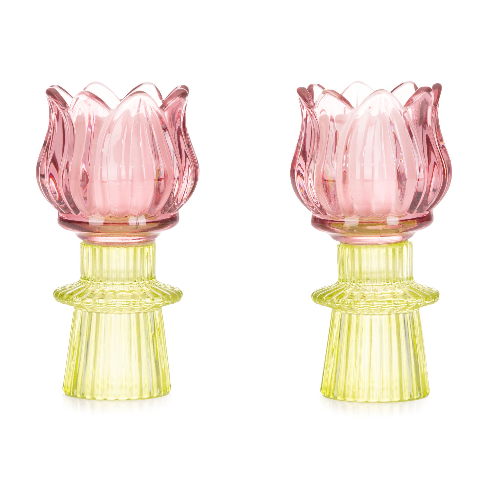 ELAMBIA 2 Glas-Tulpen inkl. LED-Teelichte 5h-Timerfunktion Höhe 14cm, Ø 7cm