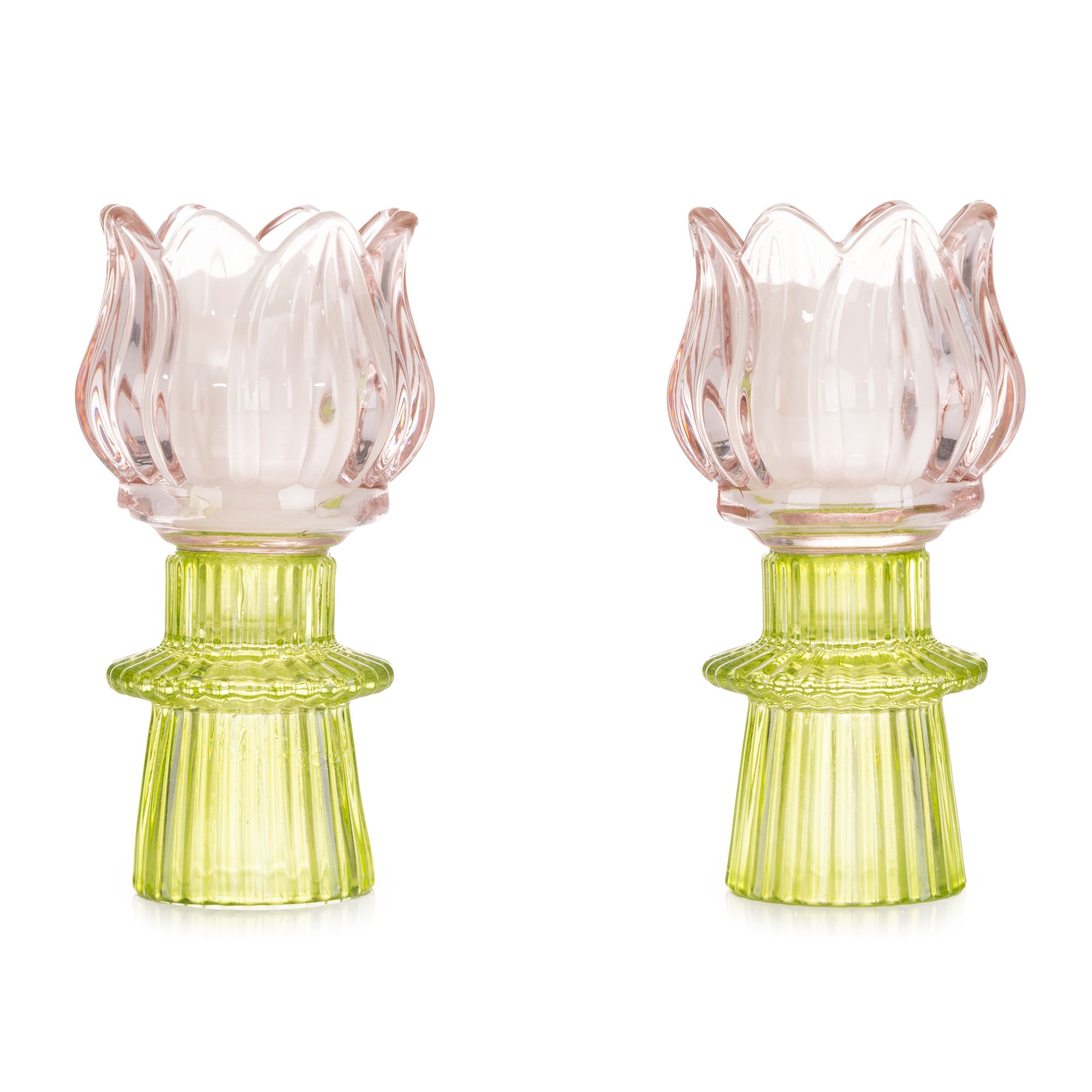 ELAMBIA 2 Glas-Tulpen inkl. LED-Teelichte 5h-Timerfunktion Höhe 14cm, Ø 7cm