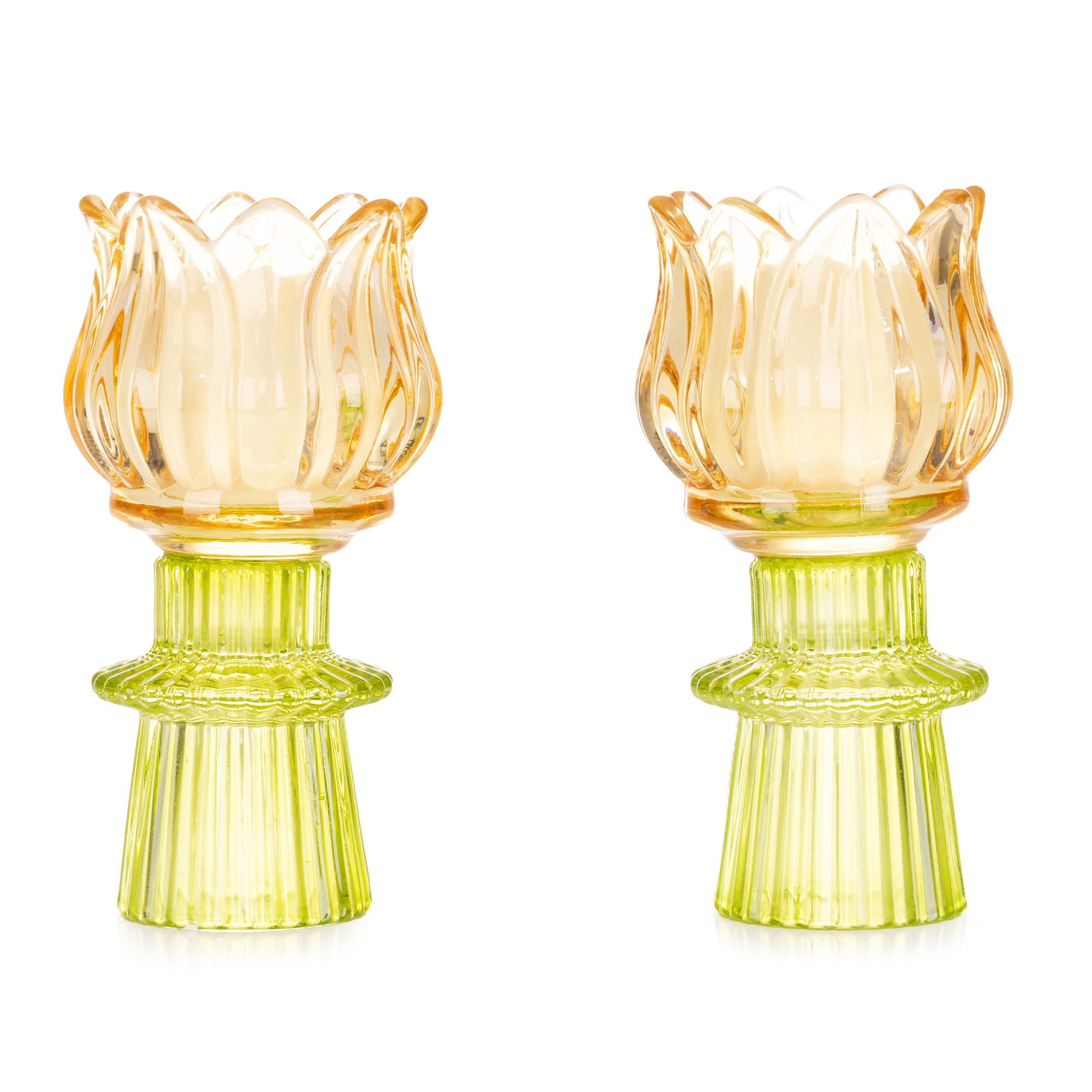 ELAMBIA 2 Glas-Tulpen inkl. LED-Teelichte 5h-Timerfunktion Höhe 14cm, Ø 7cm