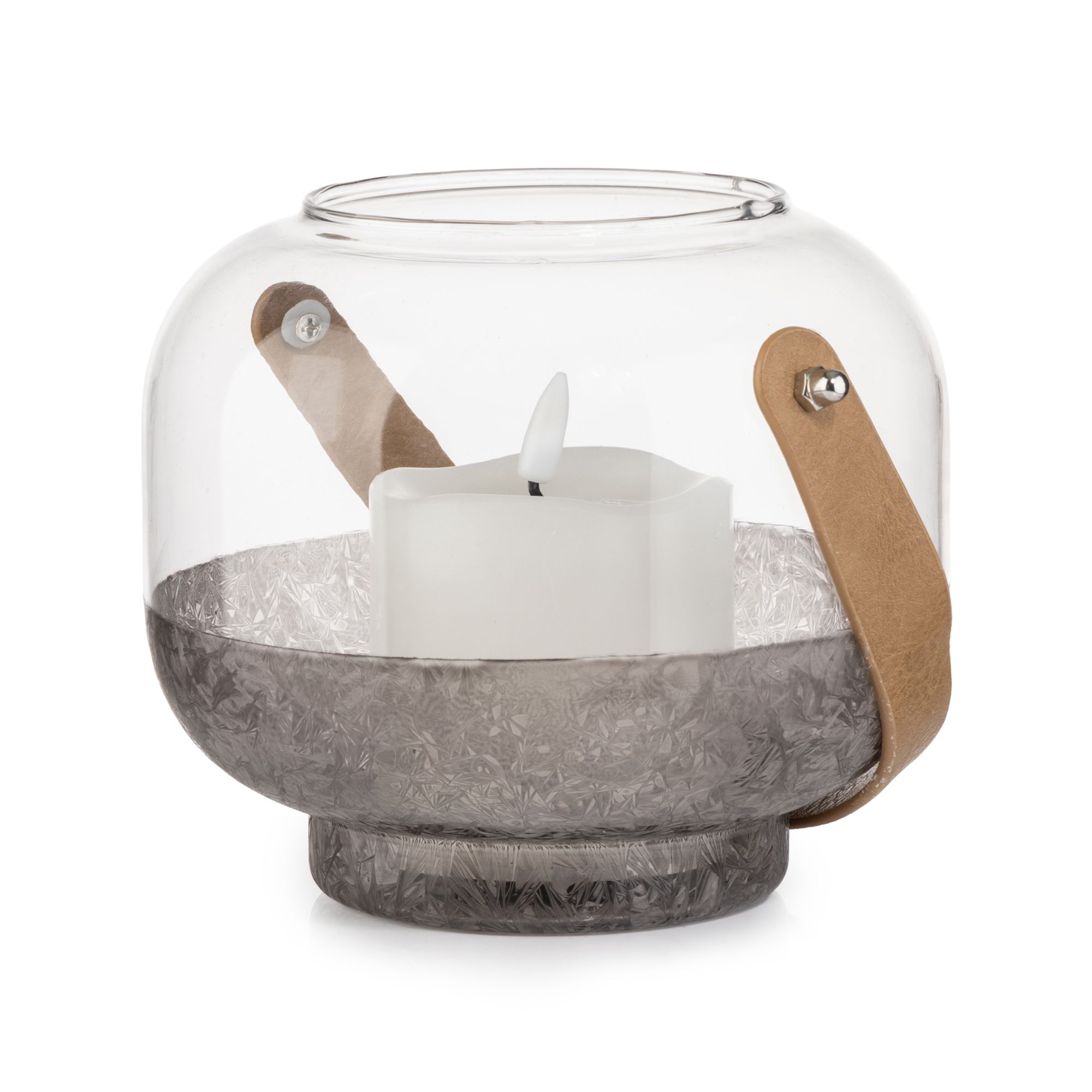 ELAMBIA LED-Kerze in Glas-Laterne Eislack-Boden Höhe 14cm, Ø 17cm