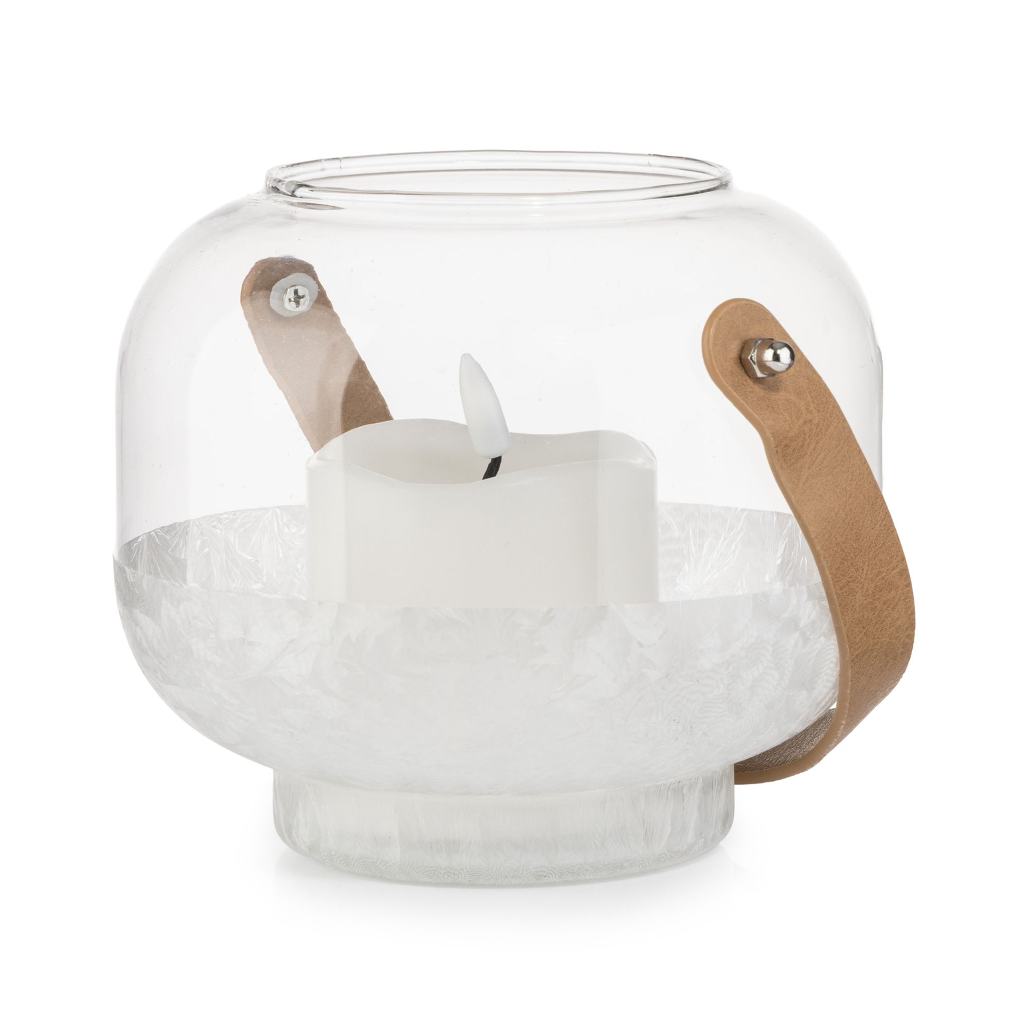 ELAMBIA LED-Kerze in Glas-Laterne Eislack-Boden Höhe 14cm, Ø 17cm