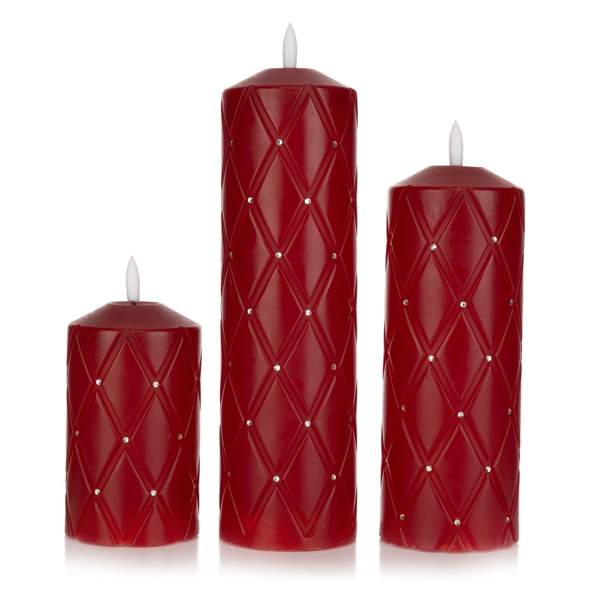 ELAMBIA 3 LED-Kerzen Polster-Optik Flamme Luma, Timer Höhe 12,5, 20 & 25cm