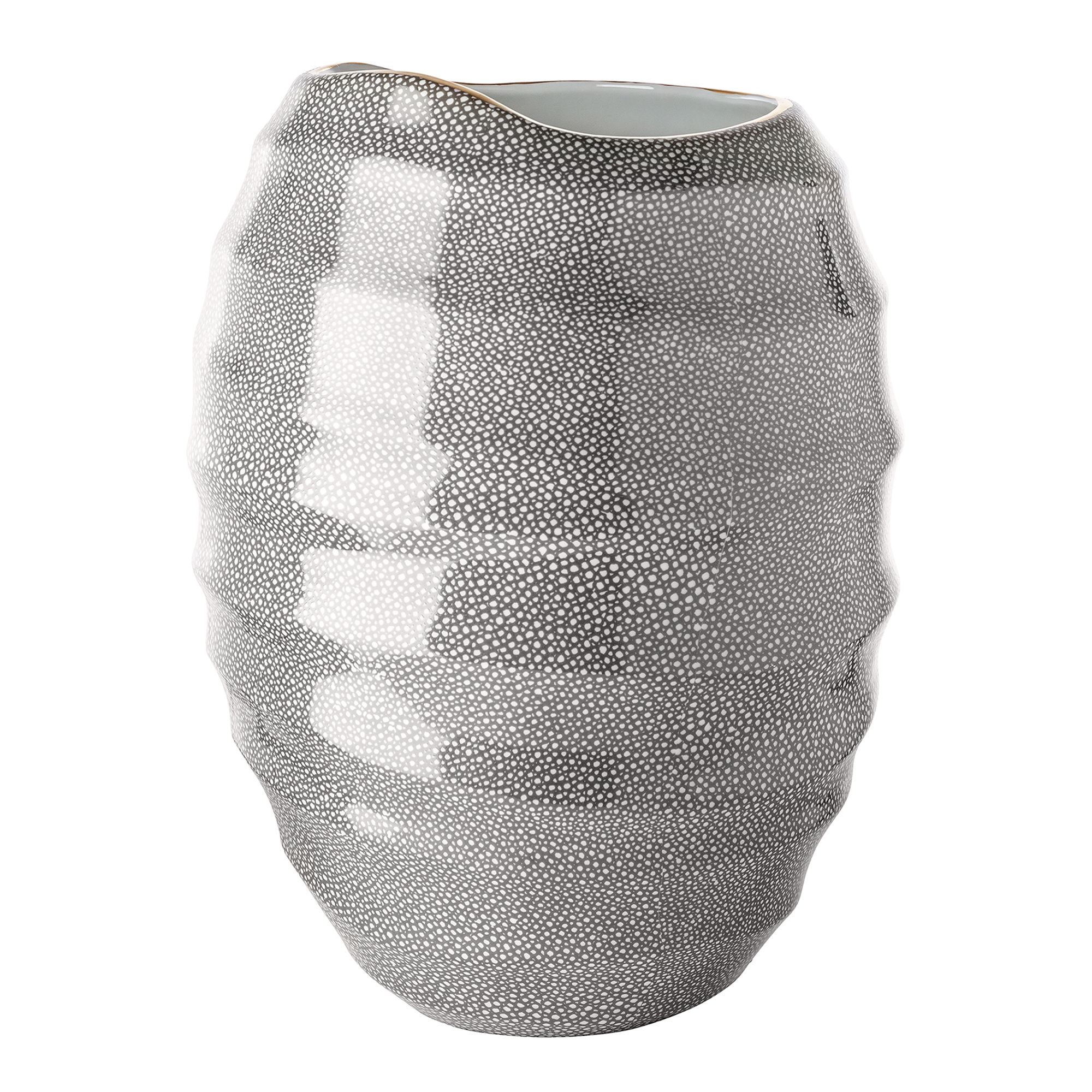 Goldrand Vase mit FINK AJUNA grau Porzellan Höhe 32cm, Ø 23cm