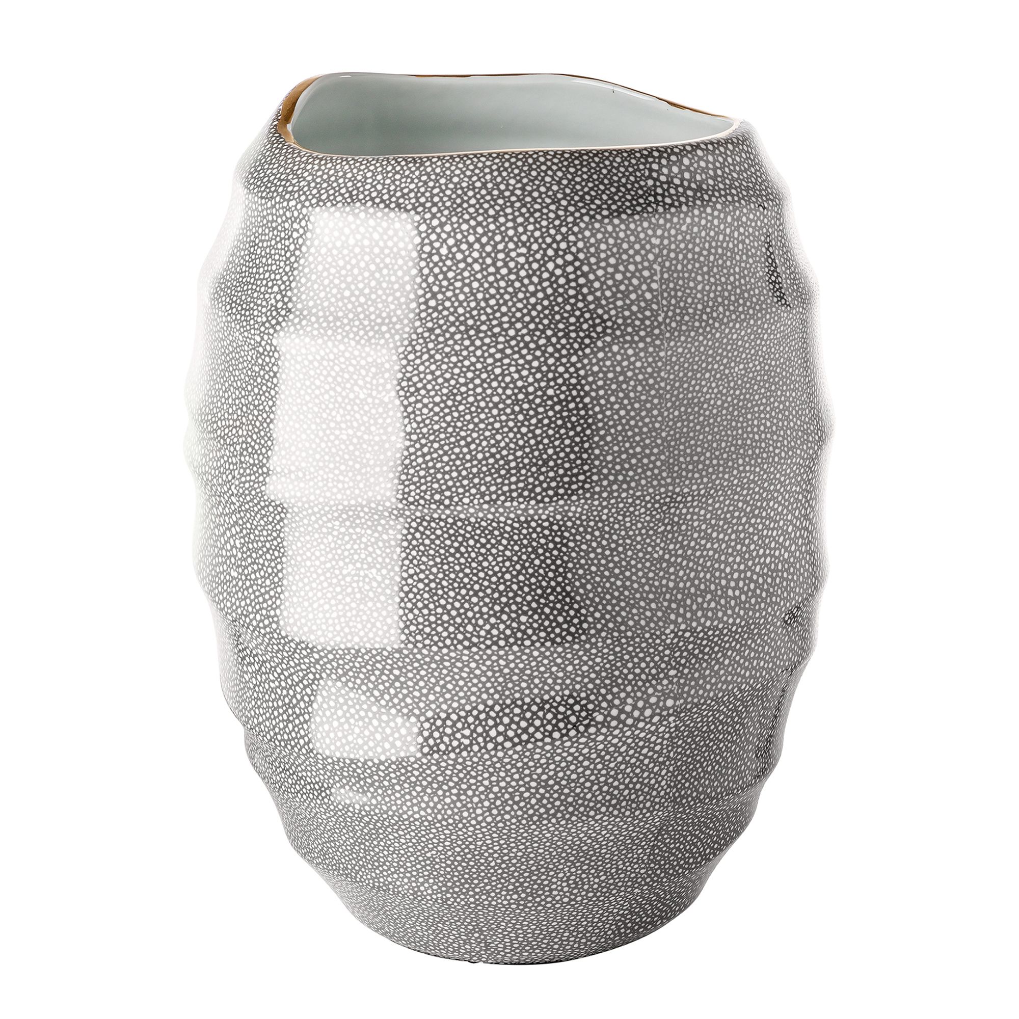 FINK Vase AJUNA Porzellan grau mit Goldrand Höhe 32cm, Ø 23cm