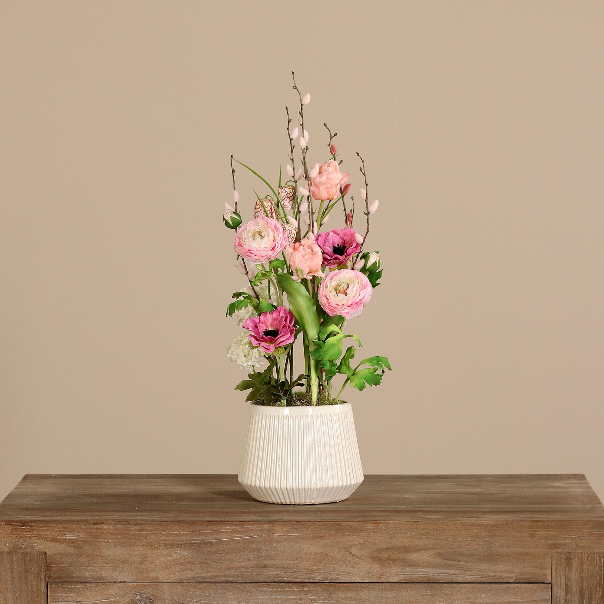 PUR FLEUR Premium-Arrangement mit Weidenkätzchen in Keramikschale Höhe 62cm, Ø 30cm