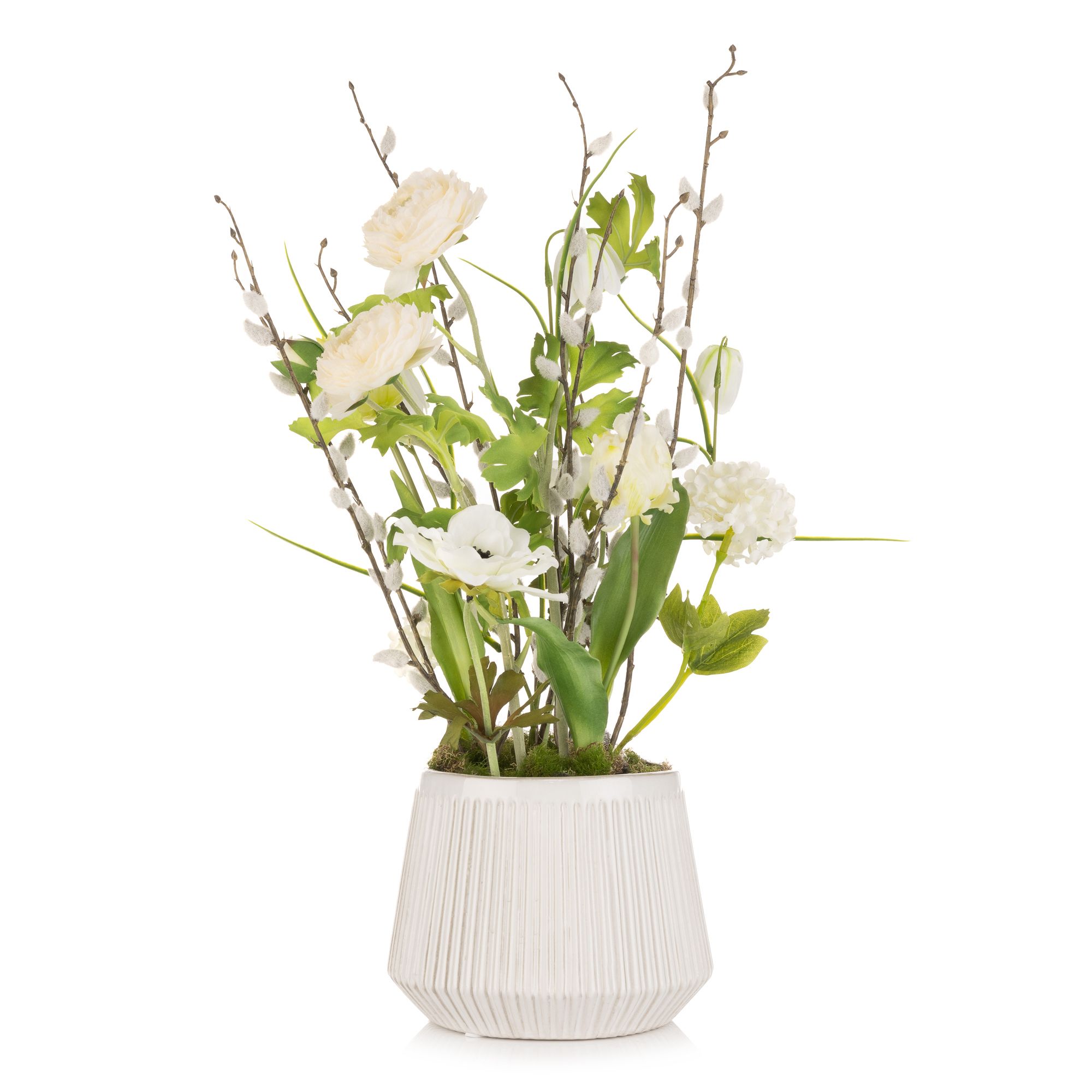 PUR FLEUR Premium-Arrangement mit Weidenkätzchen in Keramikschale Höhe 62cm, Ø 30cm