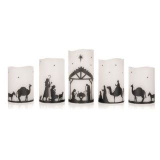 ELAMBIA 5 LED-Kerzen Krippenszene inkl. FB & Timer Höhe 15, 12,5 & 10cm