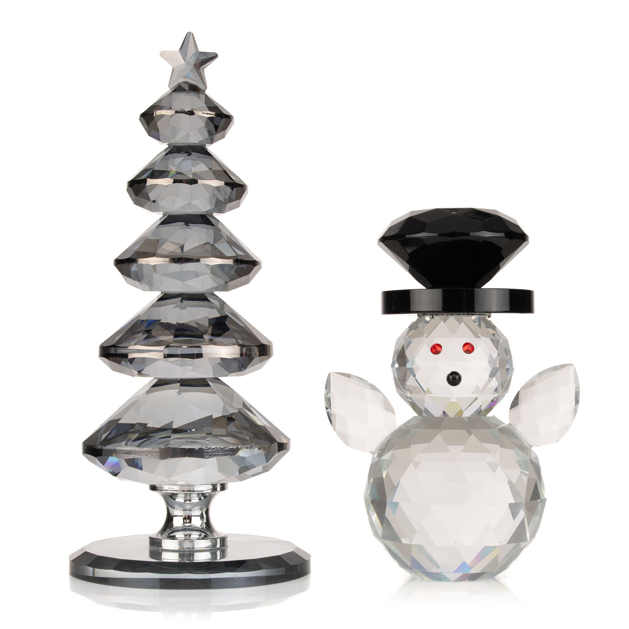 ABELLA Xmas Dekoset 2tlg. Kristallglas-Optik in Geschenkbox Höhe 11,8cm & 18,2cm