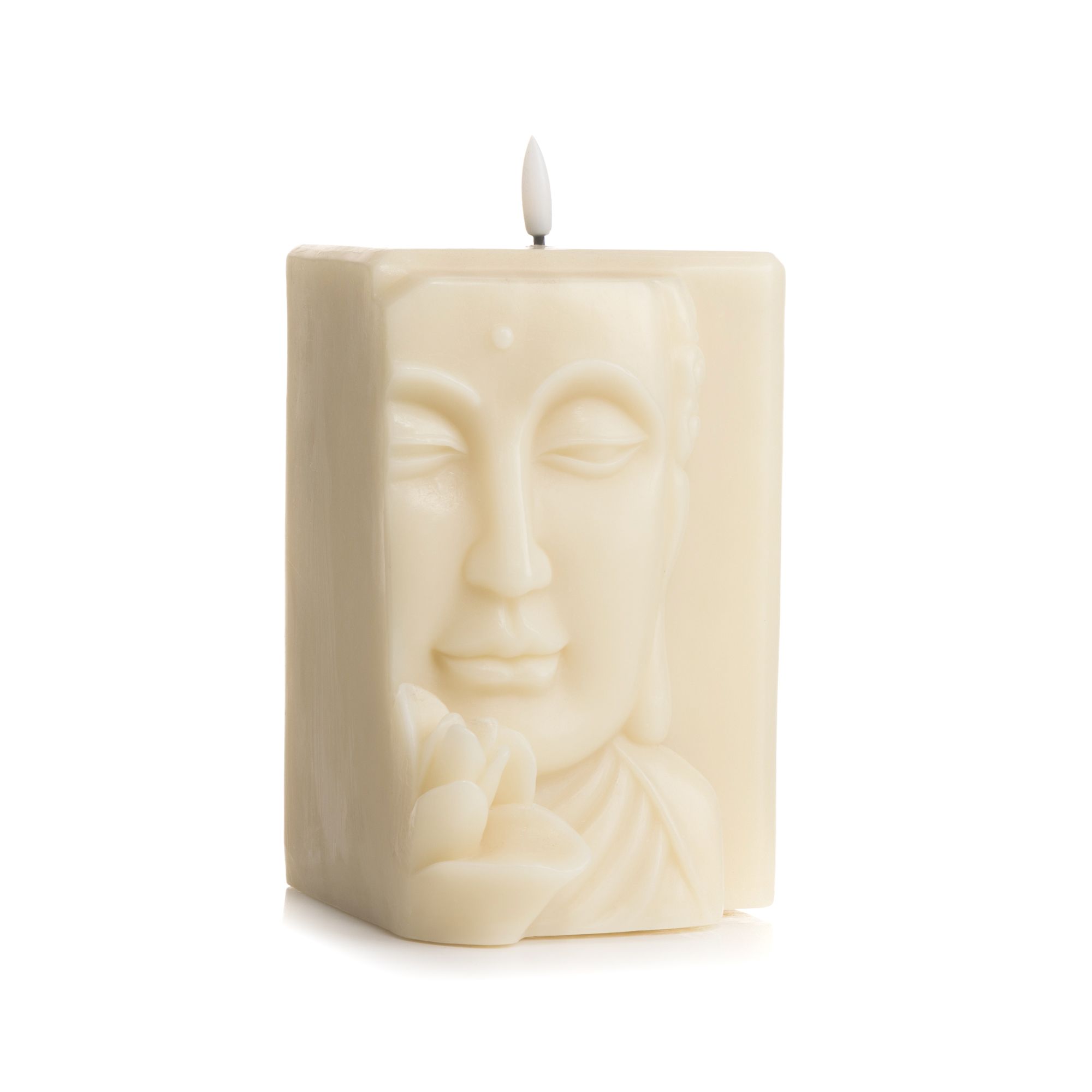 ELAMBIA LED-Kerze Buddha-Relief Flamme Luma, Timer Höhe 17,5cm
