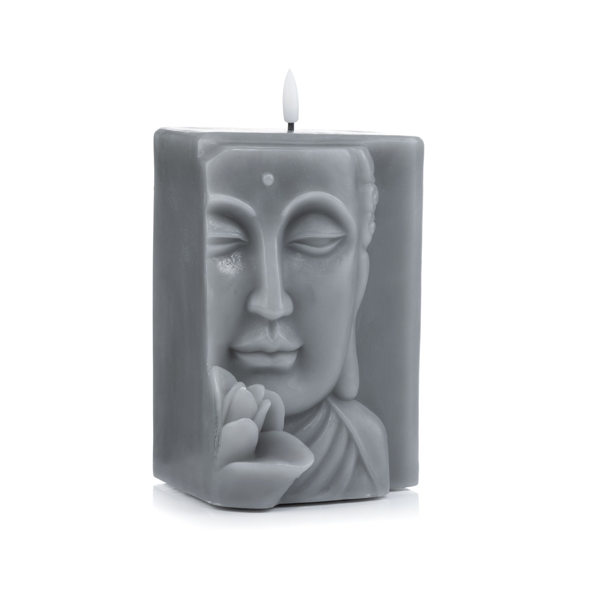 ELAMBIA LED-Kerze Buddha-Relief Flamme Luma, Timer Höhe 17,5cm