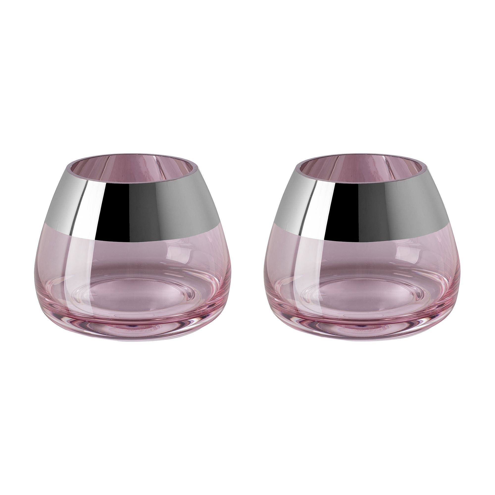 FINK Teelichthalter BELLA Glas, Silberrand Höhe 9cm, Ø 11cm 2 Stück